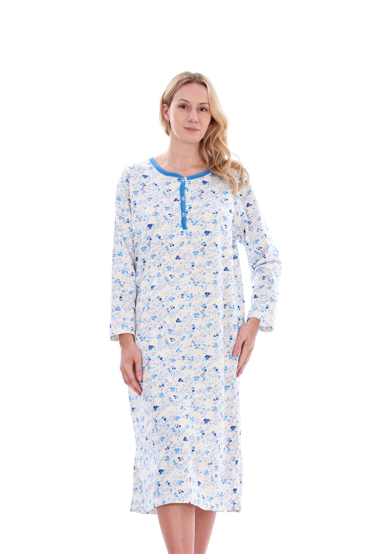 Women Thermal Nightdress 100% Cotton Floral Long Sleeve Buttons Warm Nightwear | eBay