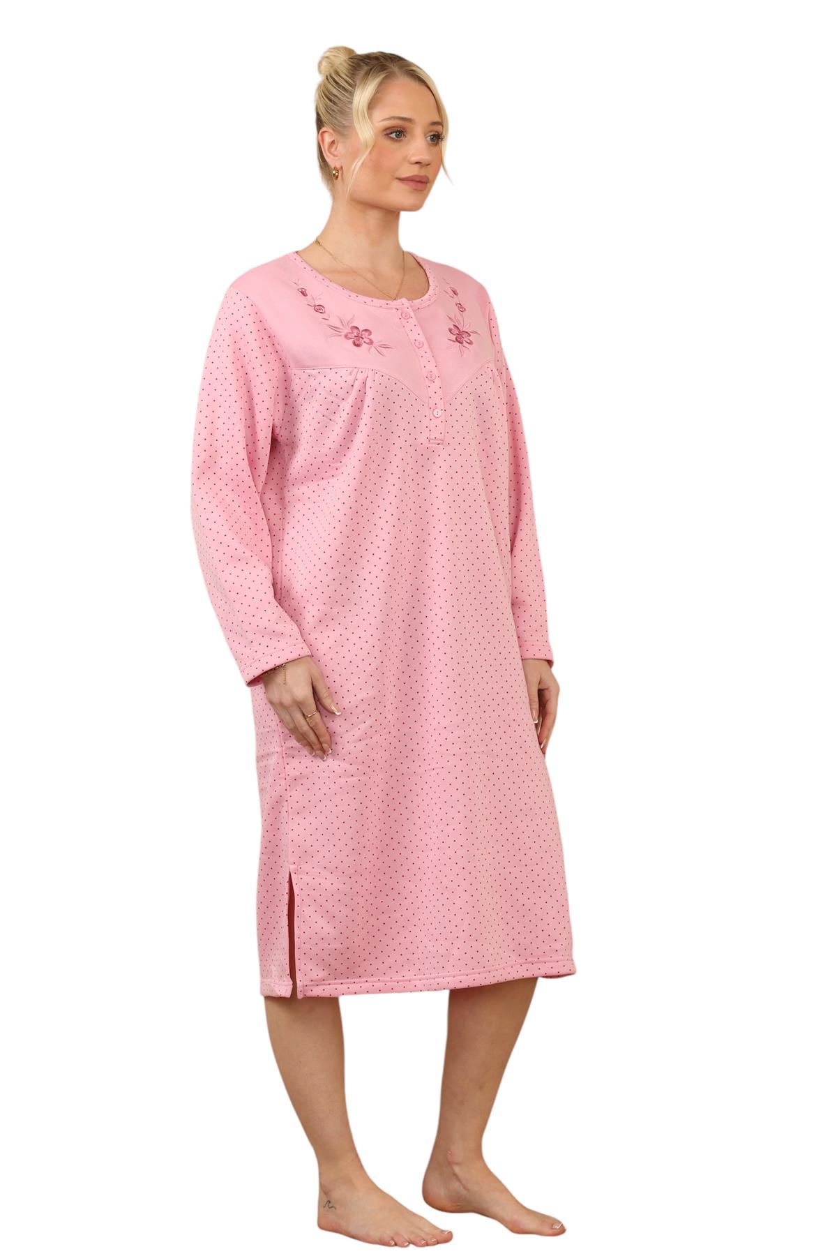 Women Thermal Nightwear Polka Dot Long Sleeve Button Winter Nightie M to 2XL - Picture 13 of 14
