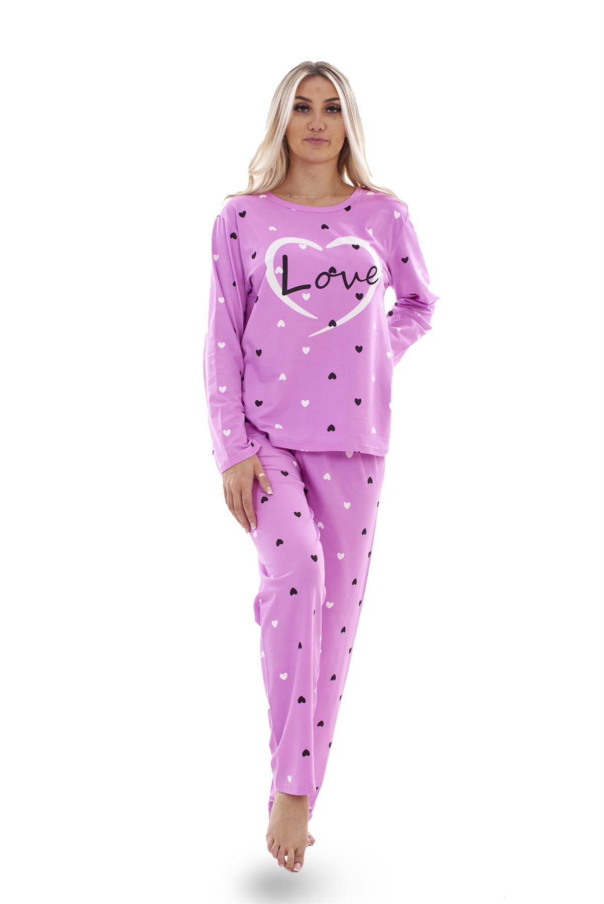 Ladies Pyjama Set Love Crew Neck Long Sleeve Soft Cotton Loungewear PJs M to XXL - Picture 13 of 25
