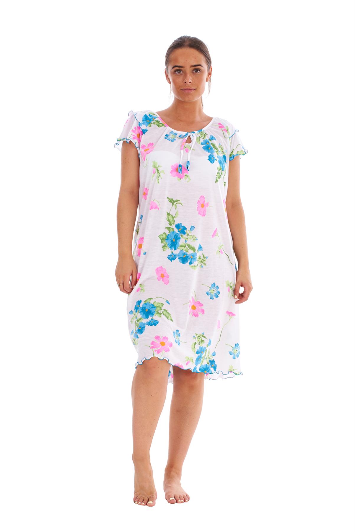 Ladies Nightdress 100%Cotton Cap Sleeve Short Nightwear Pansy Floral Lounge Wear - Picture 41 of 42