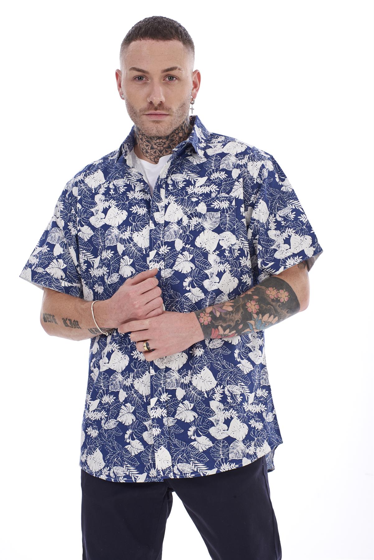 Mens Casual Shirts 100% Cotton Printed Short Sleeve Regular Big Size Formal Top - Picture 10 of 37