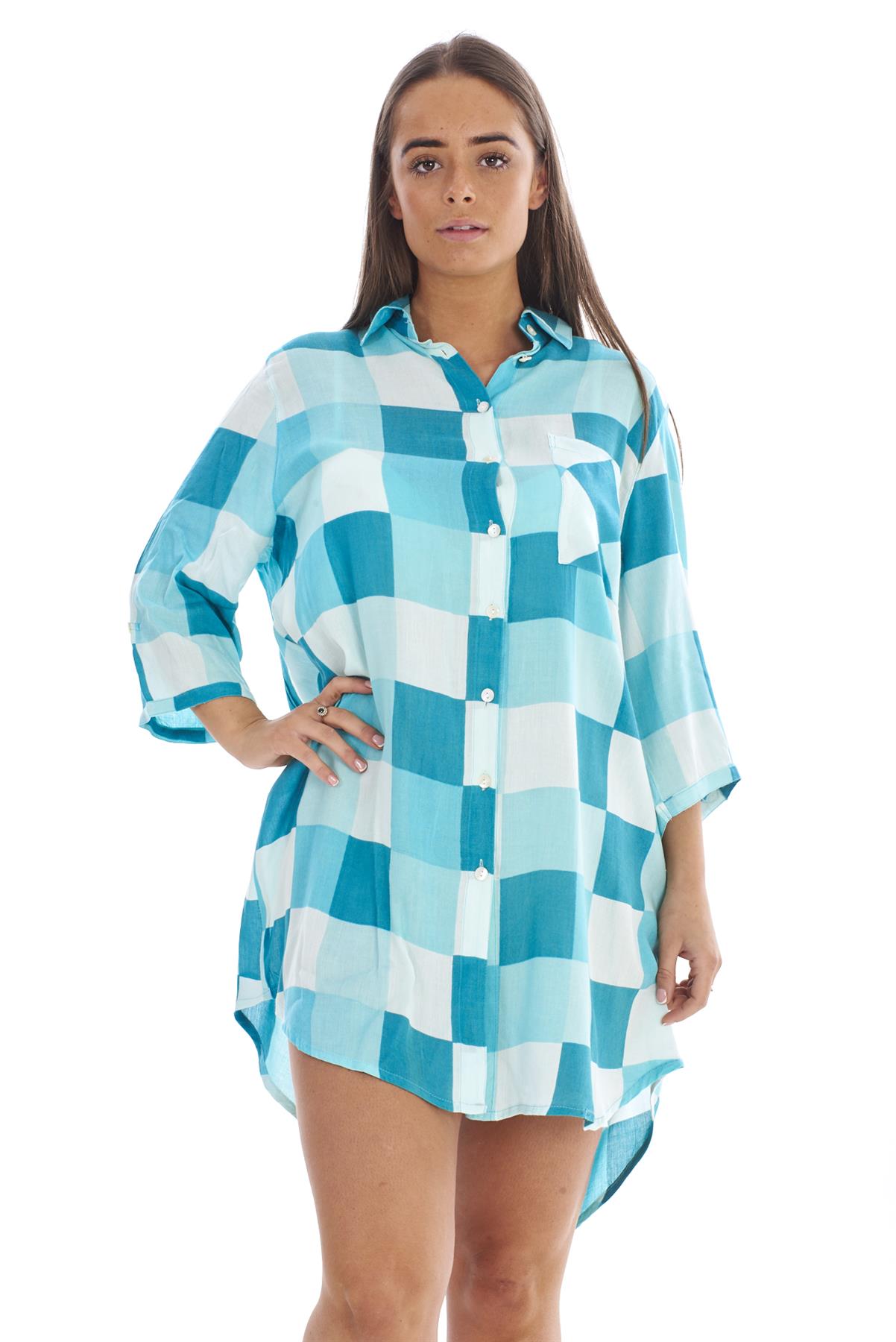 Women's Soft Cotton Check Nightshirt Long Sleeve Sleepwear Dress S to 2XL - Picture 19 of 21