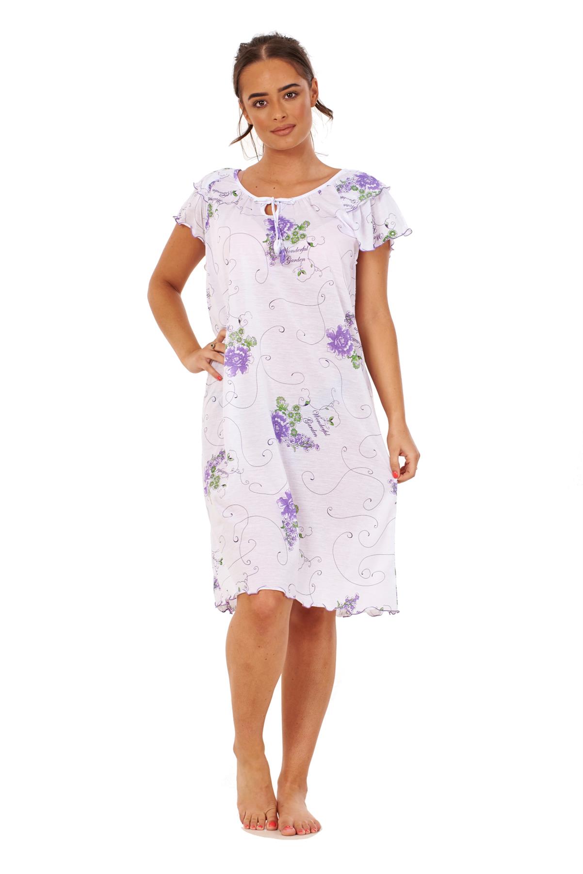 Ladies Short Nightdress Cotton Blend Cap Sleeve Nightwear Peony Floral M to XXXL - Picture 12 of 46