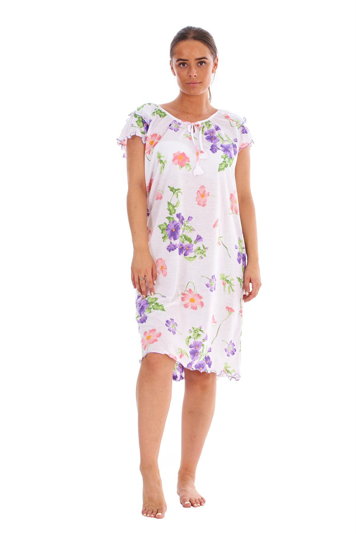 Ladies Nightdress 100%Cotton Cap Sleeve Short Nightwear Pansy Floral Lounge Wear - Picture 15 of 42