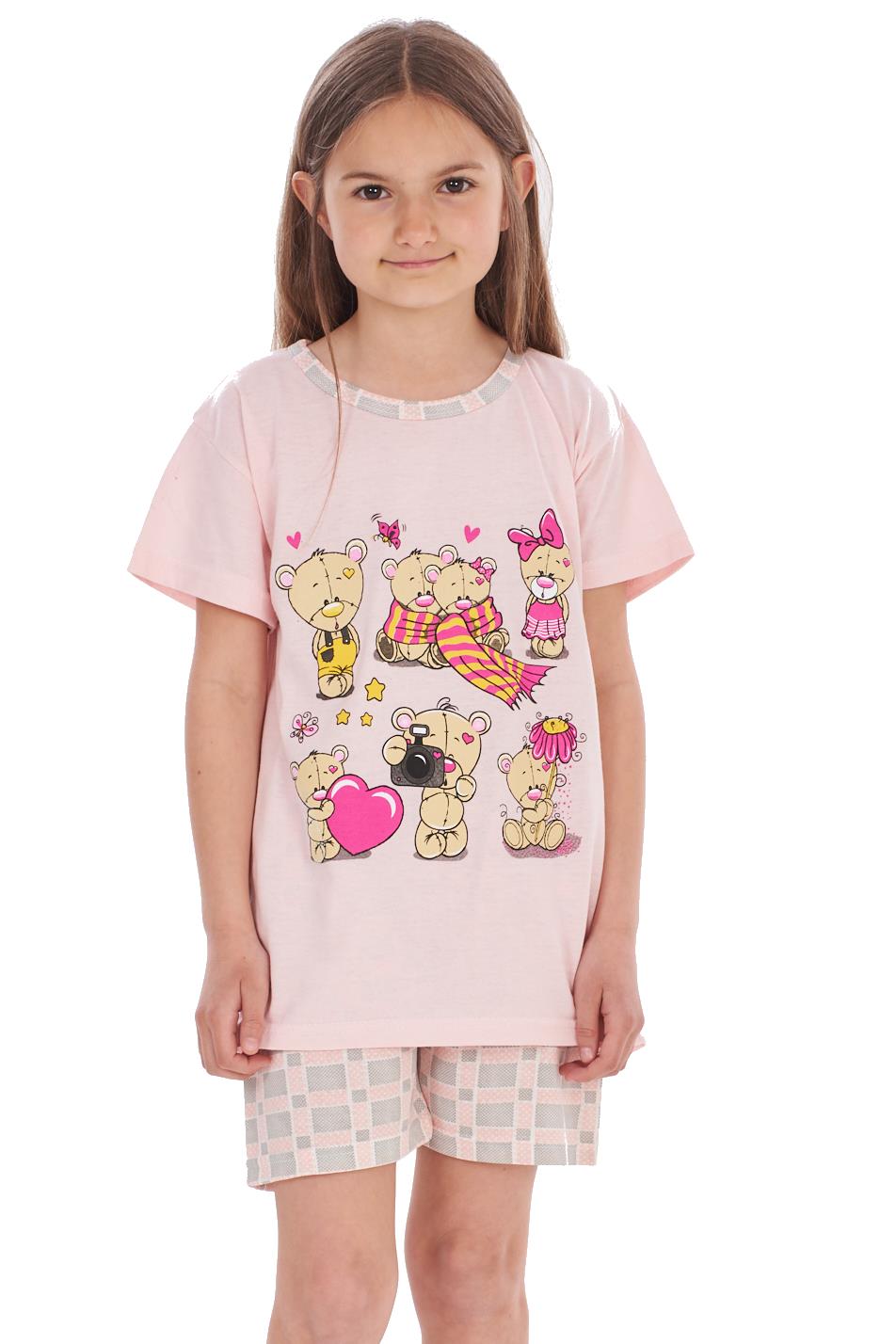 Conjunto de pijamas con estampado de oso para niñas Prendas para dormir de verano de manga corta y pantalones cortos para niños