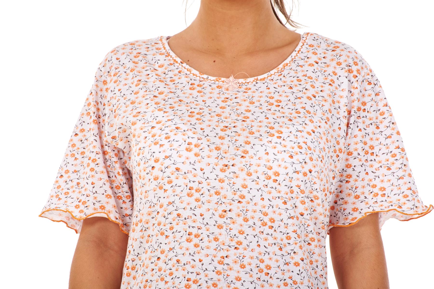 Ladies Floral Nightdress Short Sleeve Soft Cotton Lightweight Sleepwear - Picture 18 of 26