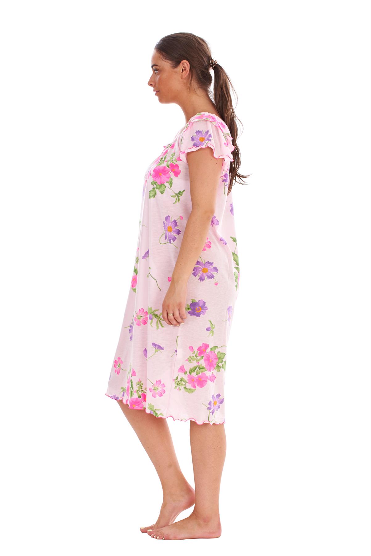 Ladies Nightdress 100%Cotton Cap Sleeve Short Nightwear Pansy Floral Lounge Wear - Picture 31 of 42