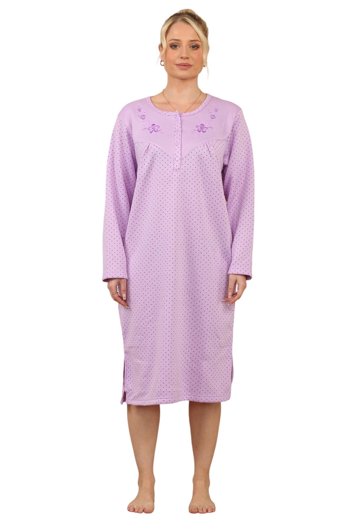 Women Thermal Nightwear Polka Dot Long Sleeve Button Winter Nightie M to 2XL - Picture 5 of 14