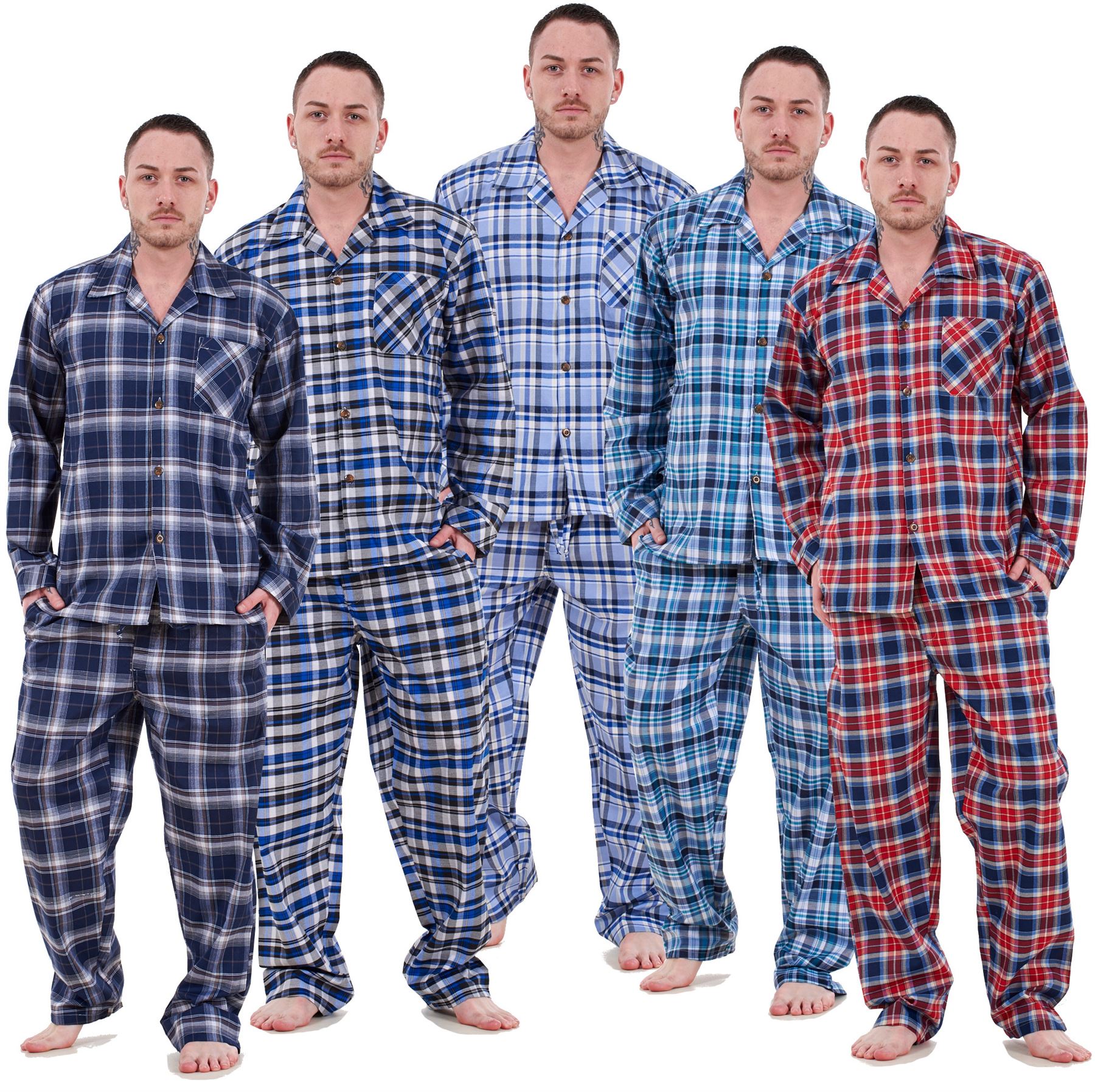 Mens Pyjama Set Yarn Dyed Woven Check Cotton Blend Loungewear Regular ...