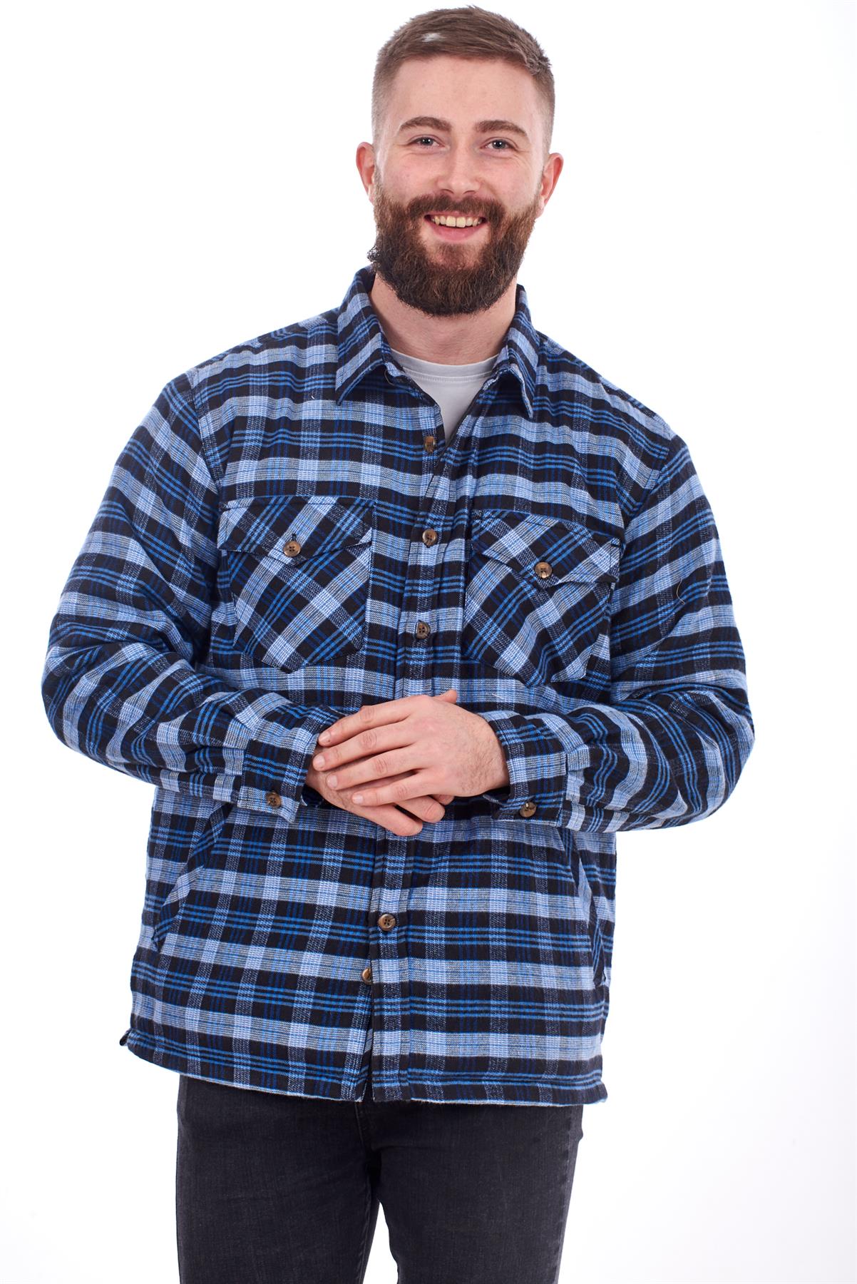 Mens Padded Work Shirt Quilted Yarn Dyed cotton Buttons Thick