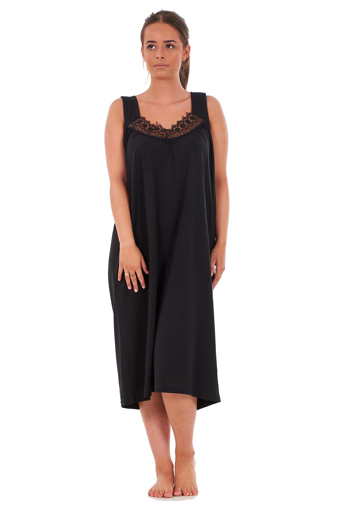 Women Plus Size Nightwear Plain 100% Cotton Sleeveless Long Nightdress 4XL - 6XL - Picture 7 of 26