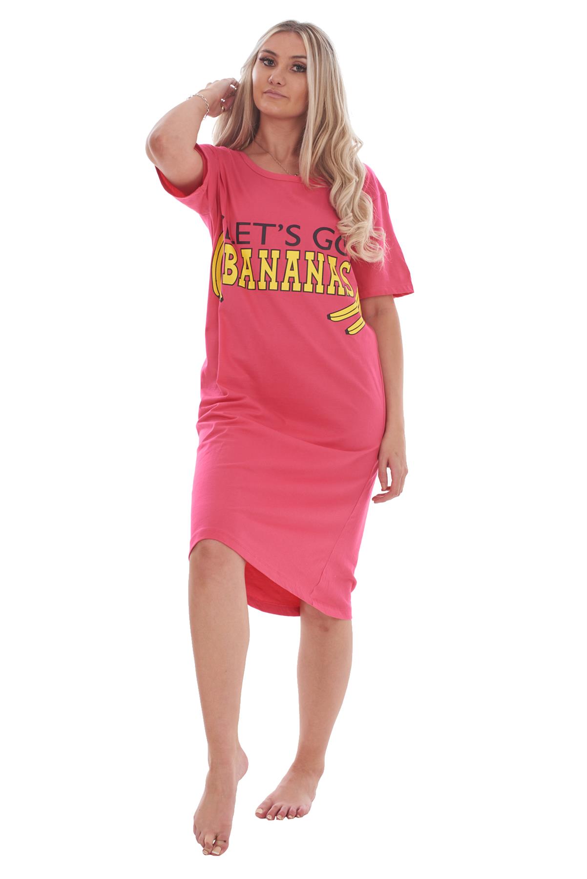 Ladies Short Sleeve Nightdress Slogan Print Cotton Nightie Plus Size M-XXL - Picture 26 of 34