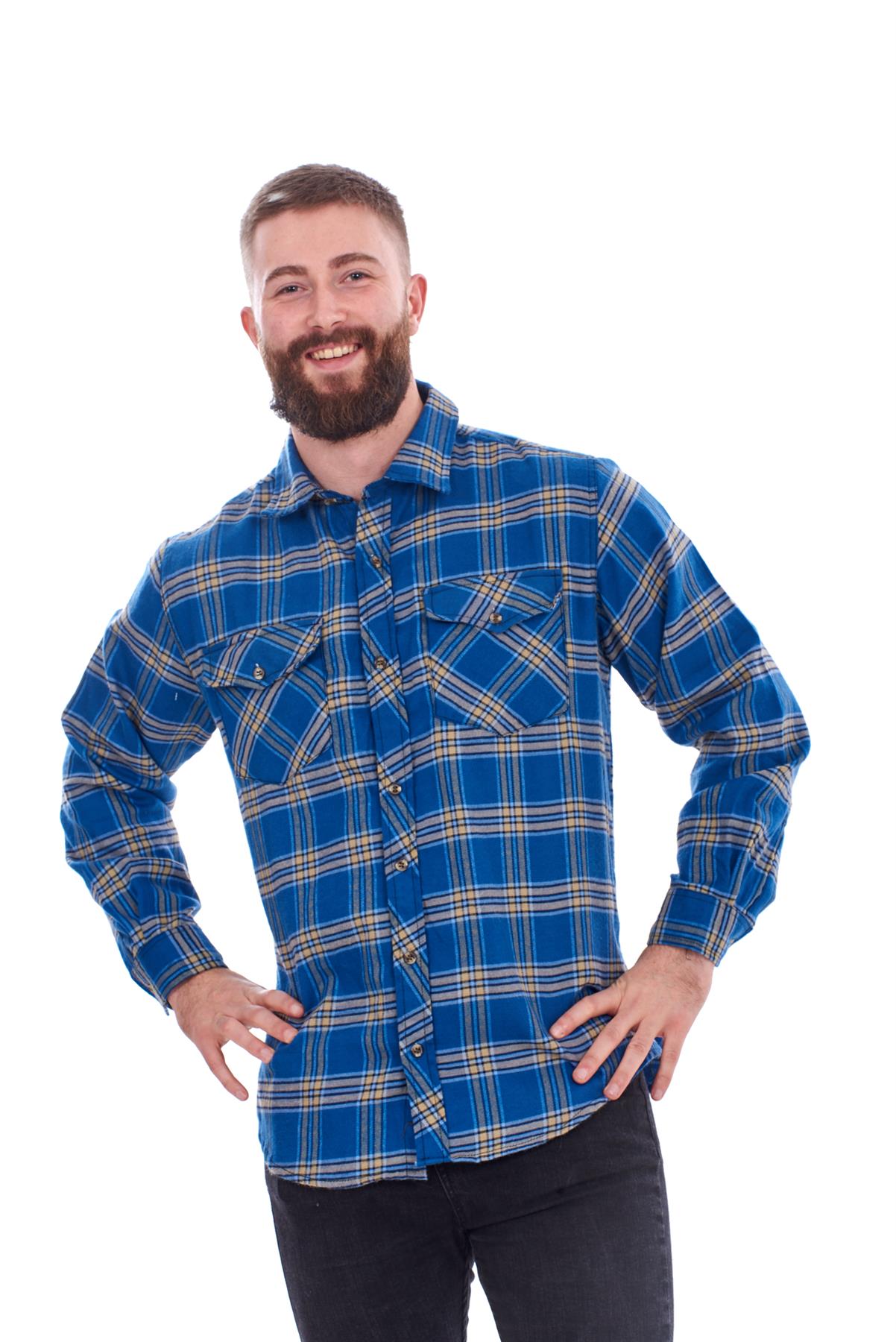 Mens Flannel Check Shirts Yarn Dyed Cotton Brushed Long Sleeve Casual Top - Picture 25 of 32