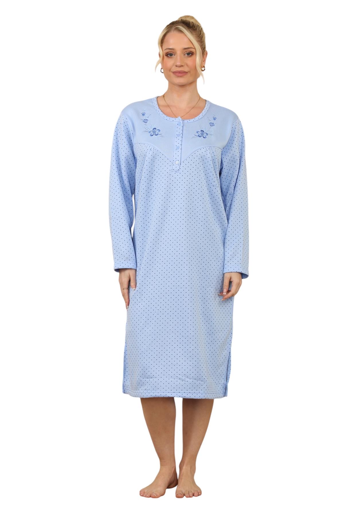 Women Thermal Nightwear Polka Dot Long Sleeve Button Winter Nightie M to 2XL - Picture 2 of 14