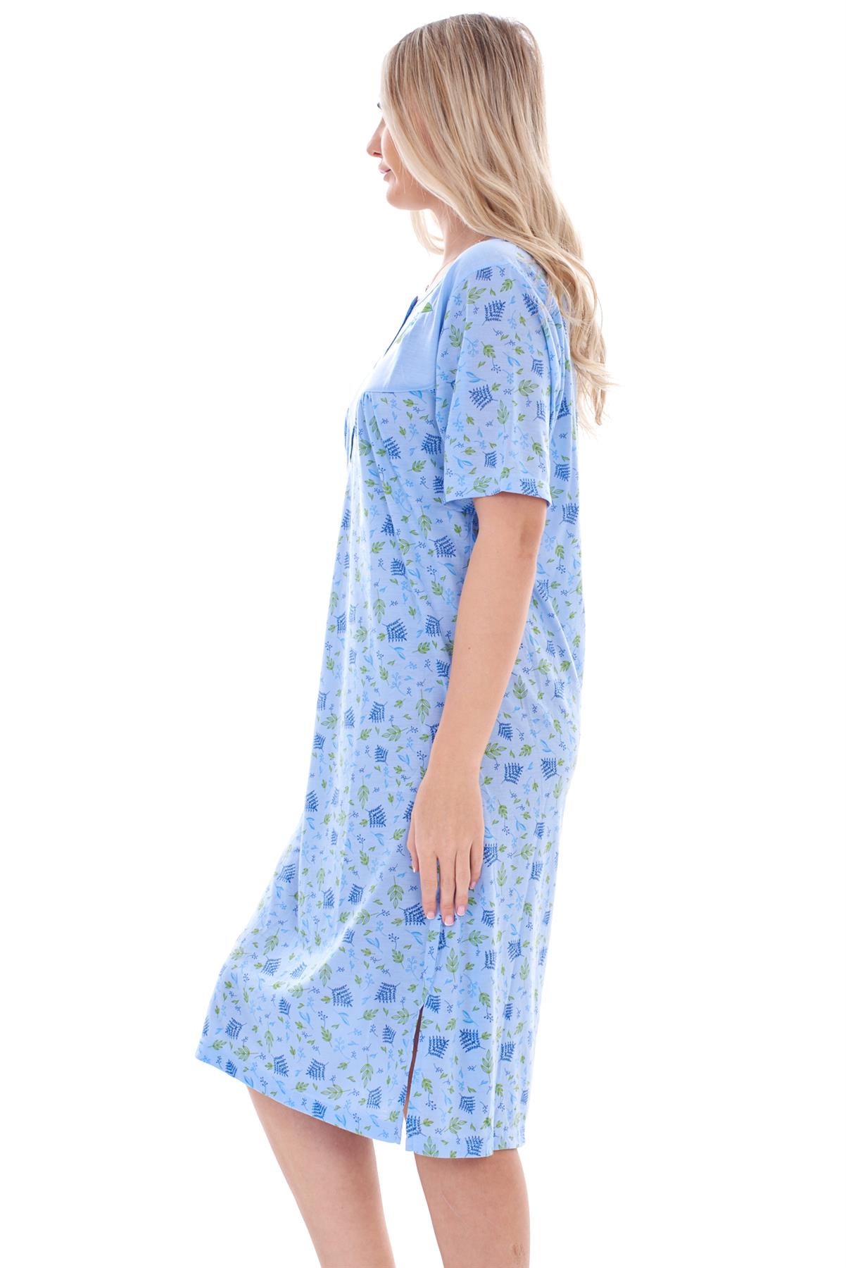 Ladies Nightdress Floral Print Chemise Short Sleeve Buttons Nightshirt
