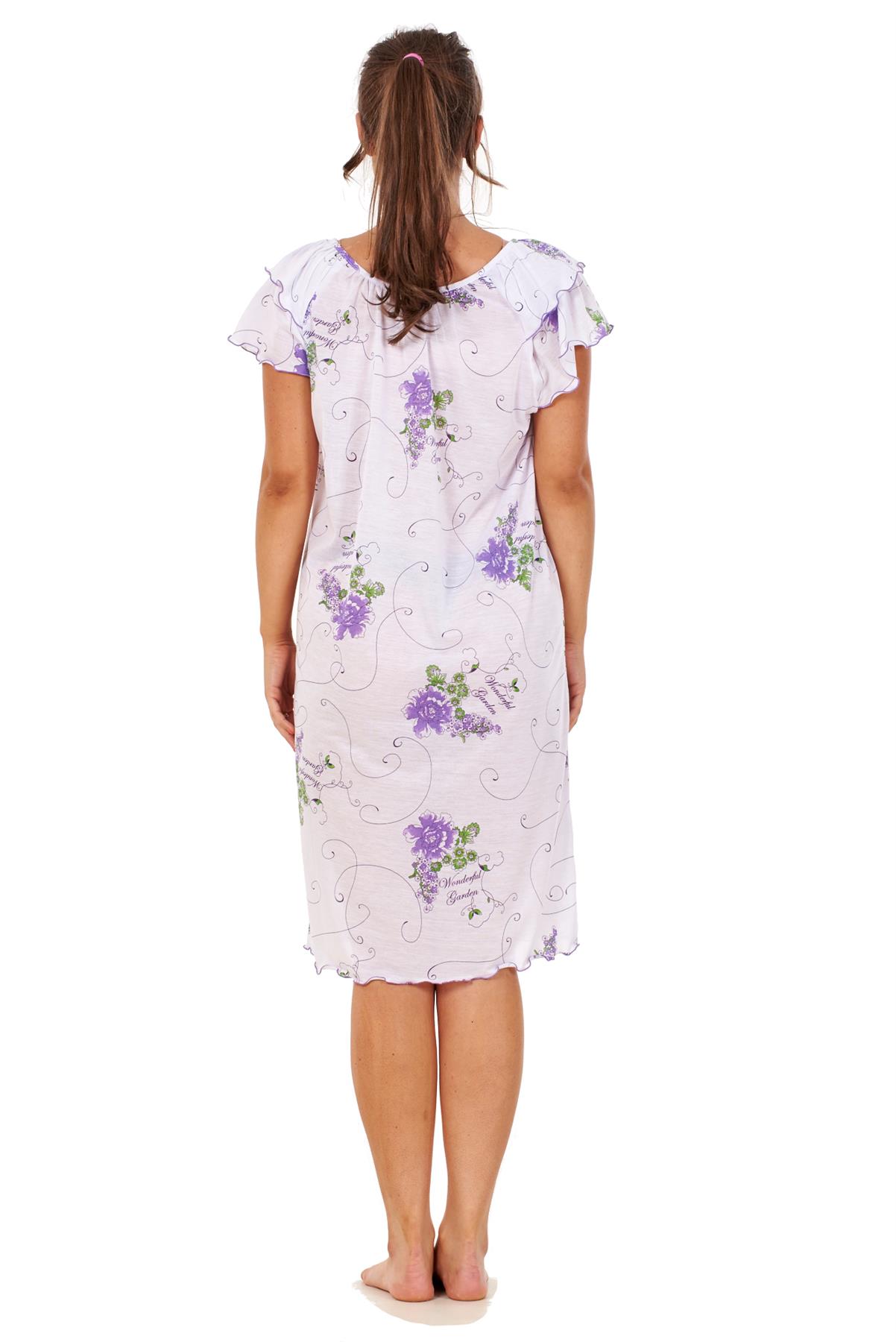 Ladies Short Nightdress Cotton Blend Cap Sleeve Nightwear Peony Floral M to XXXL - Picture 15 of 46