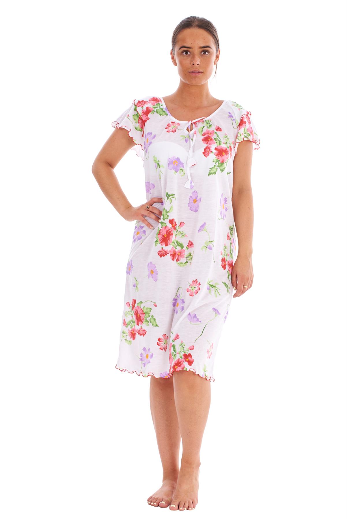 Ladies Nightdress 100%Cotton Cap Sleeve Short Nightwear Pansy Floral Lounge Wear - Picture 33 of 42