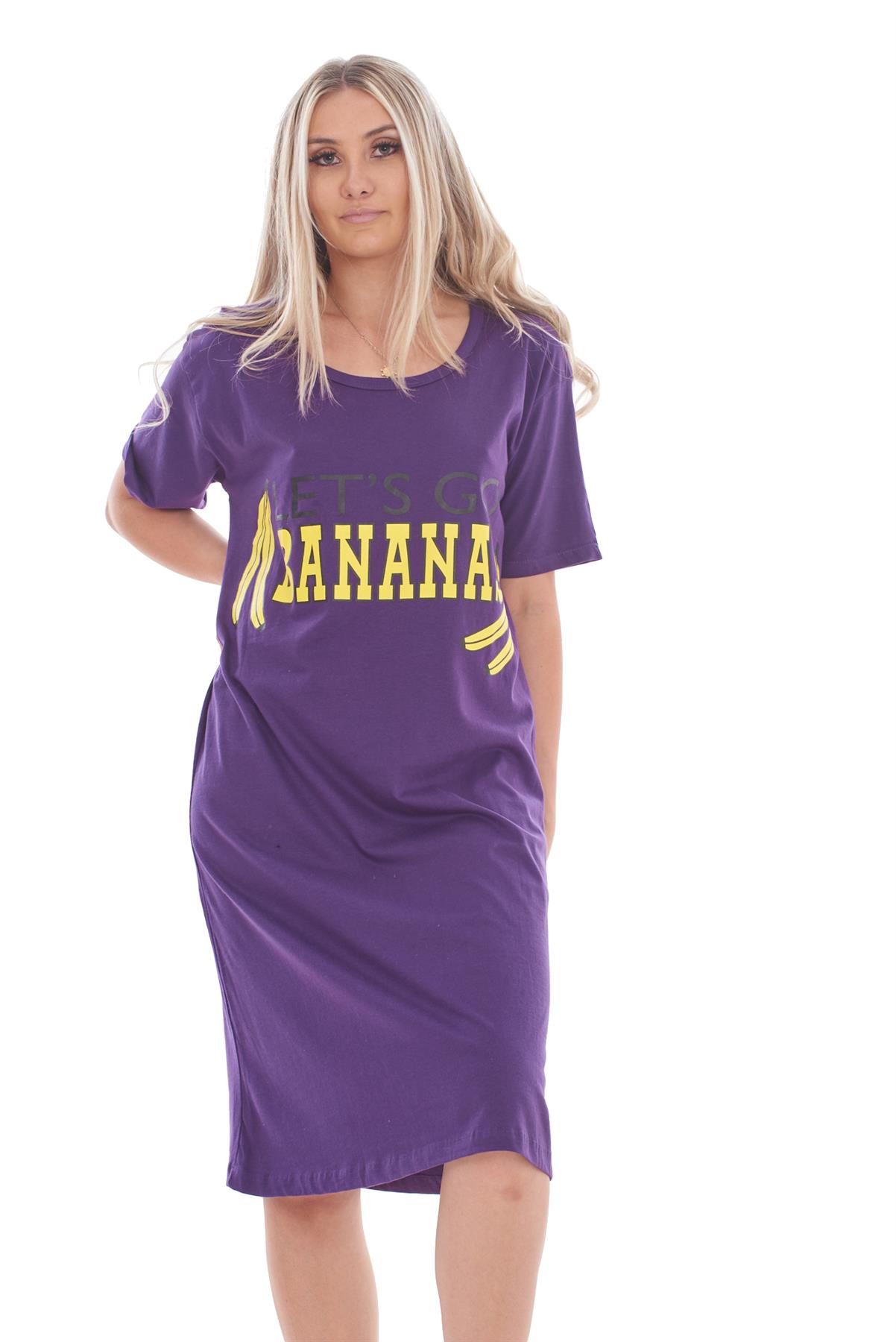 Ladies Short Sleeve Nightdress Slogan Print Cotton Nightie Plus Size M-XXL - Picture 29 of 34