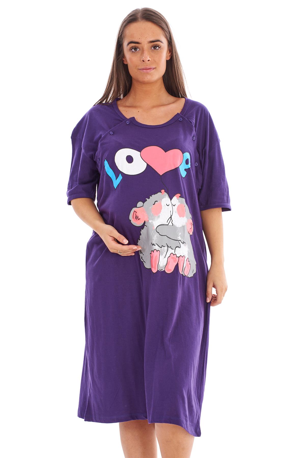 Maternity Nightdress LOVE Print Nursing Nightie Pregnancy Sleepwear Gift