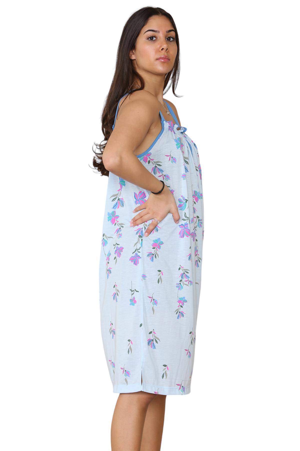 Ladies Strappy Nightdress Short Floral Cotton Sleeveless Lingerie Nightwear M3XL - Picture 12 of 39