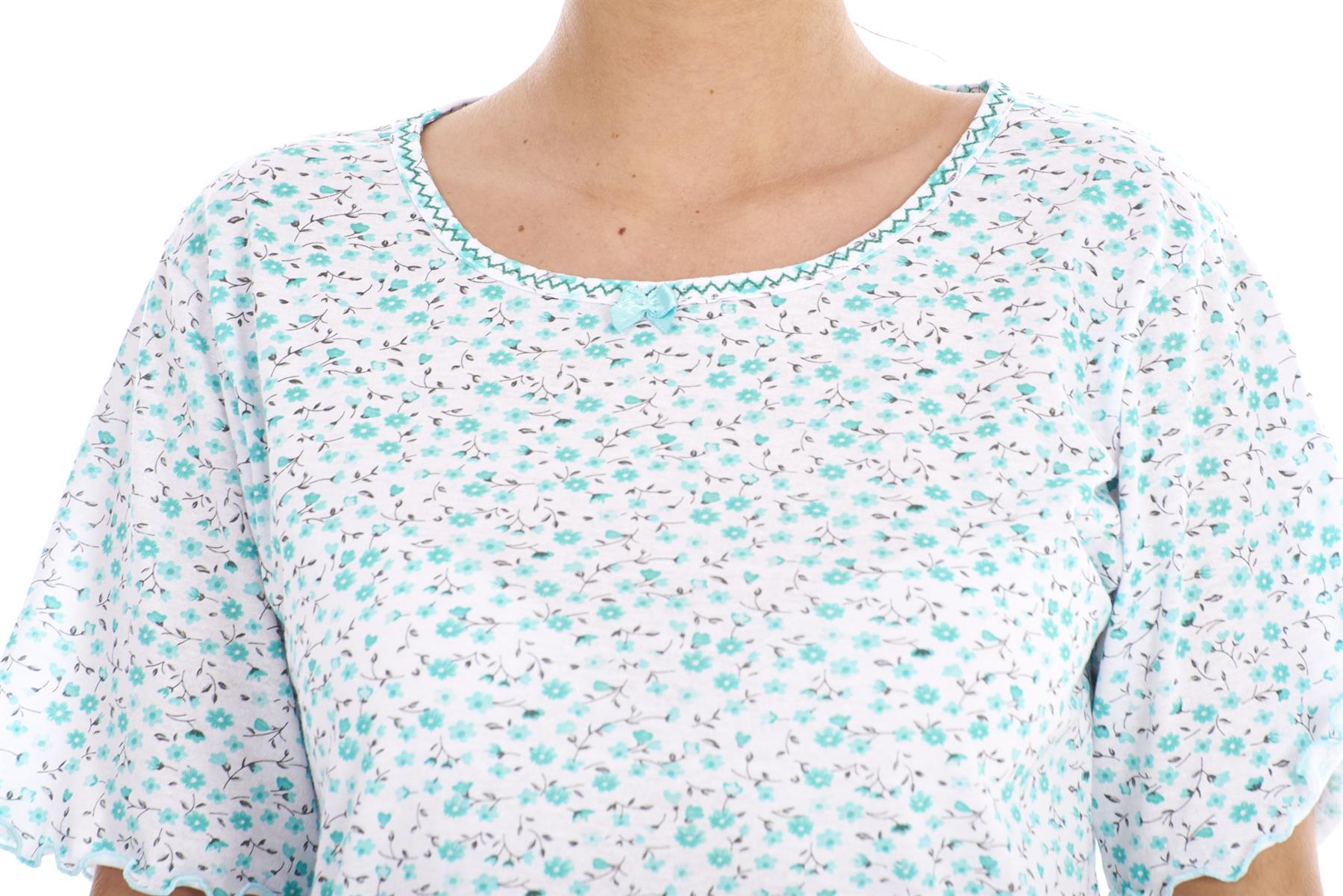 Ladies Floral Nightdress Short Sleeve Soft Cotton Lightweight Sleepwear - Picture 9 of 26