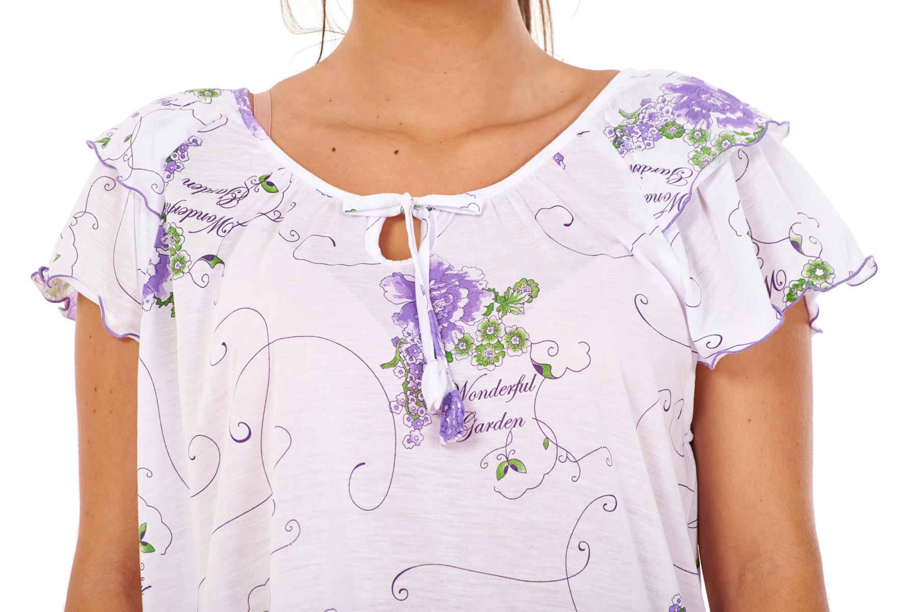 Ladies Short Nightdress Cotton Blend Cap Sleeve Nightwear Peony Floral M to XXXL - Picture 16 of 46