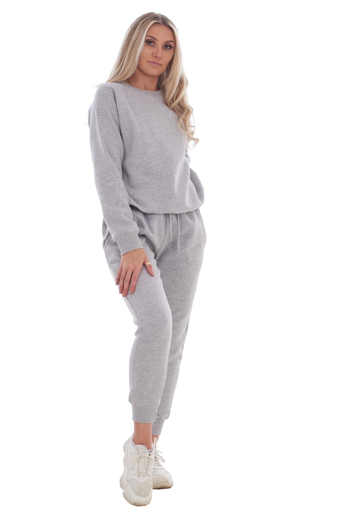 Ladies Plain Tracksuit Solid Round Neck Sweatshirts Joggers Slim Fit Activewear - Picture 16 of 29