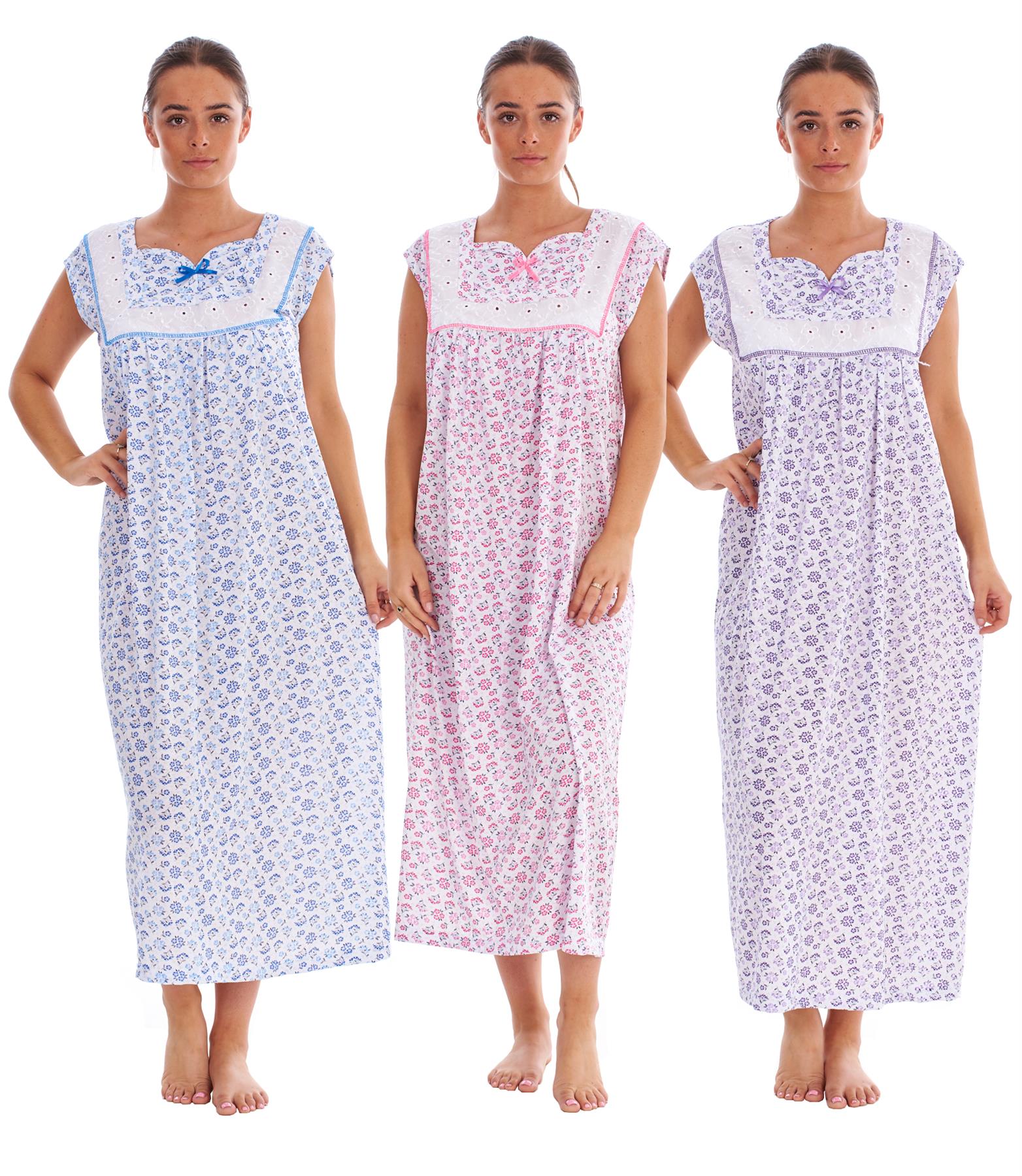 Women Sleeveless Nightwear Floral Print 100 Cotton Long Nightdress M