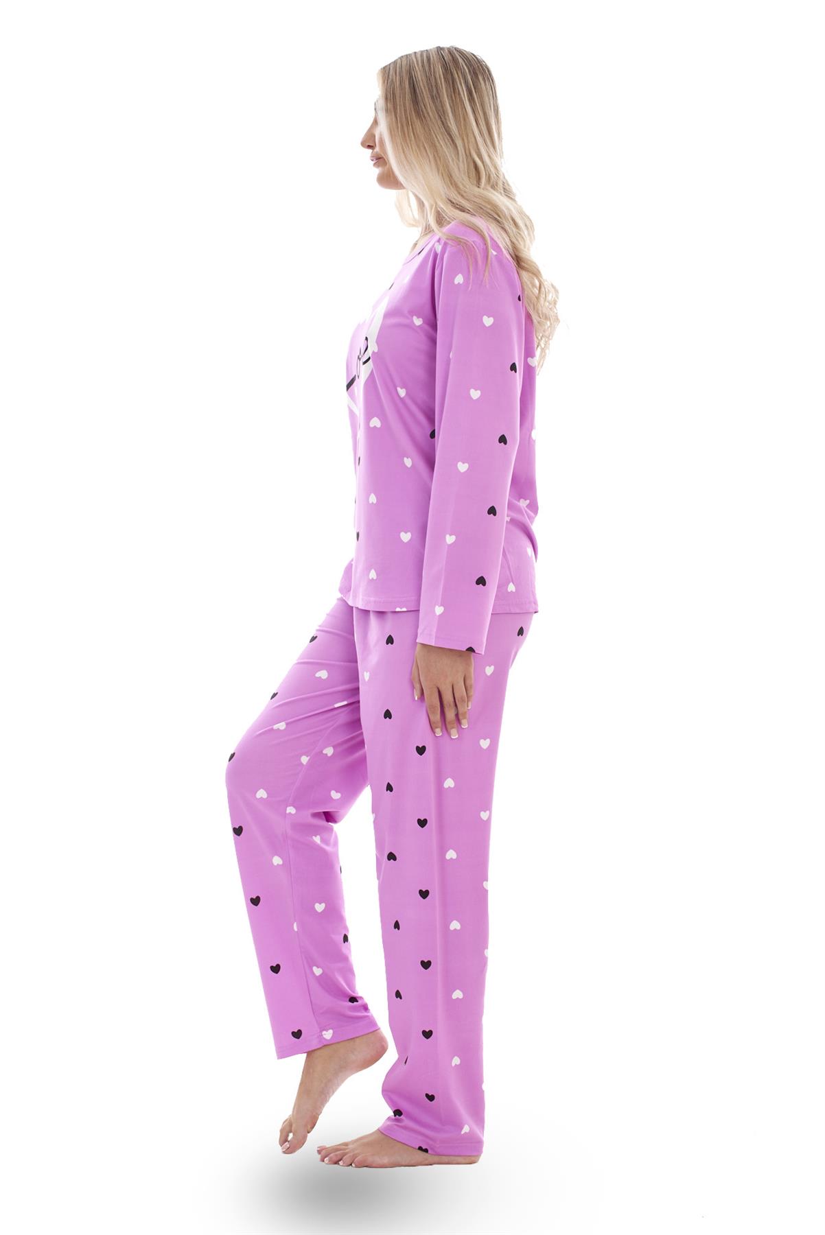 Ladies Pyjama Set Love Crew Neck Long Sleeve Soft Cotton Loungewear PJs M to XXL - Picture 14 of 25