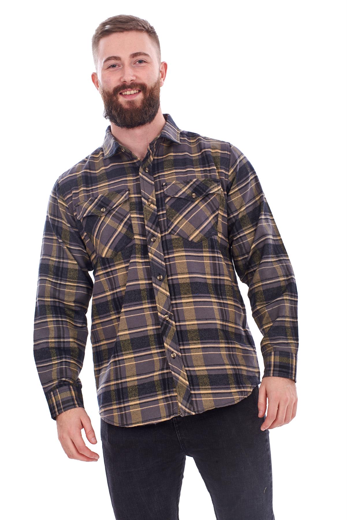 Mens Flannel Check Shirts Yarn Dyed Cotton Brushed Long Sleeve Casual Top - Picture 7 of 32