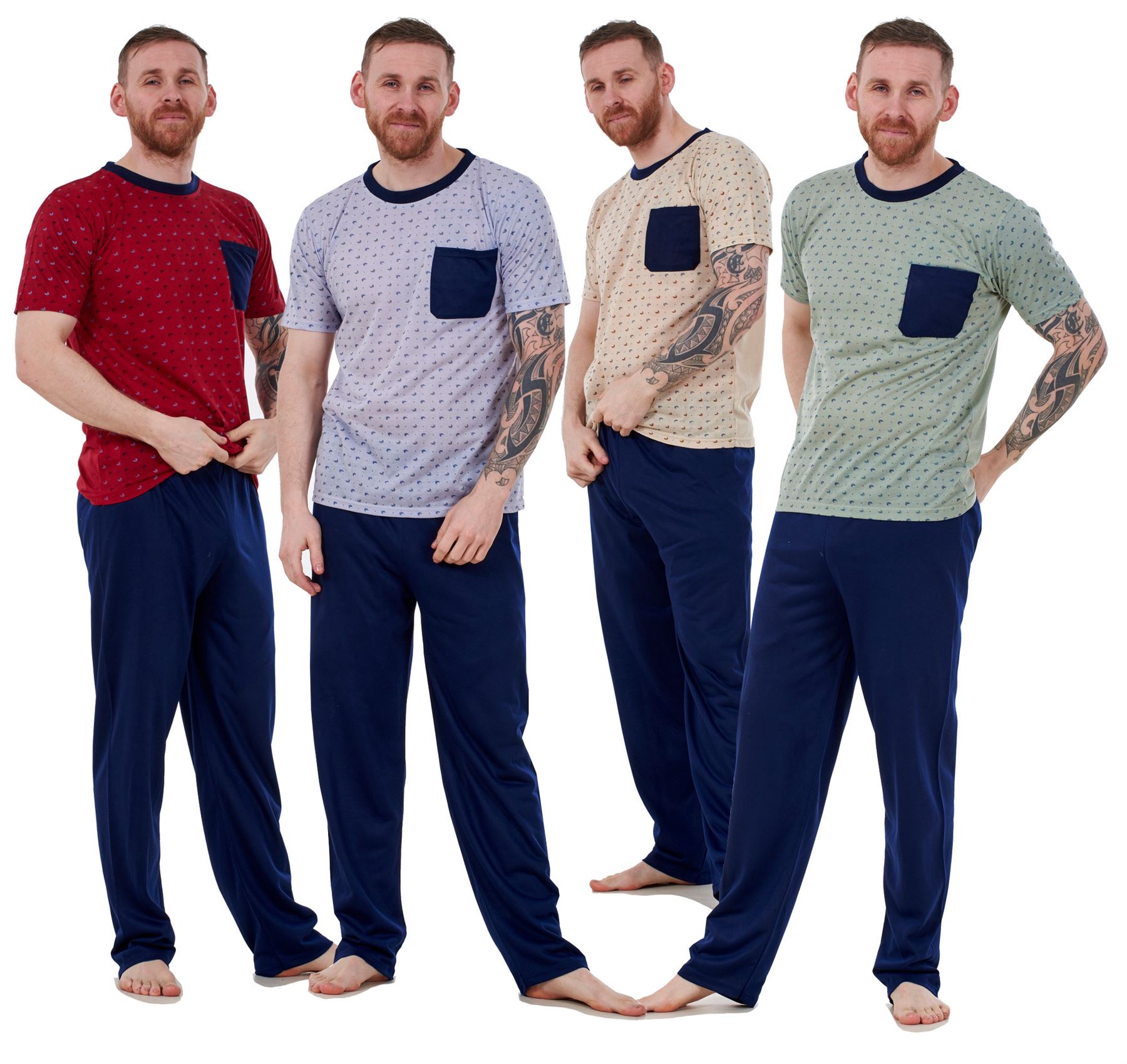 Mens Pyjama Sets Jersey Crew Neck Pocket Lounge Sleepwear Soft PJ’s M