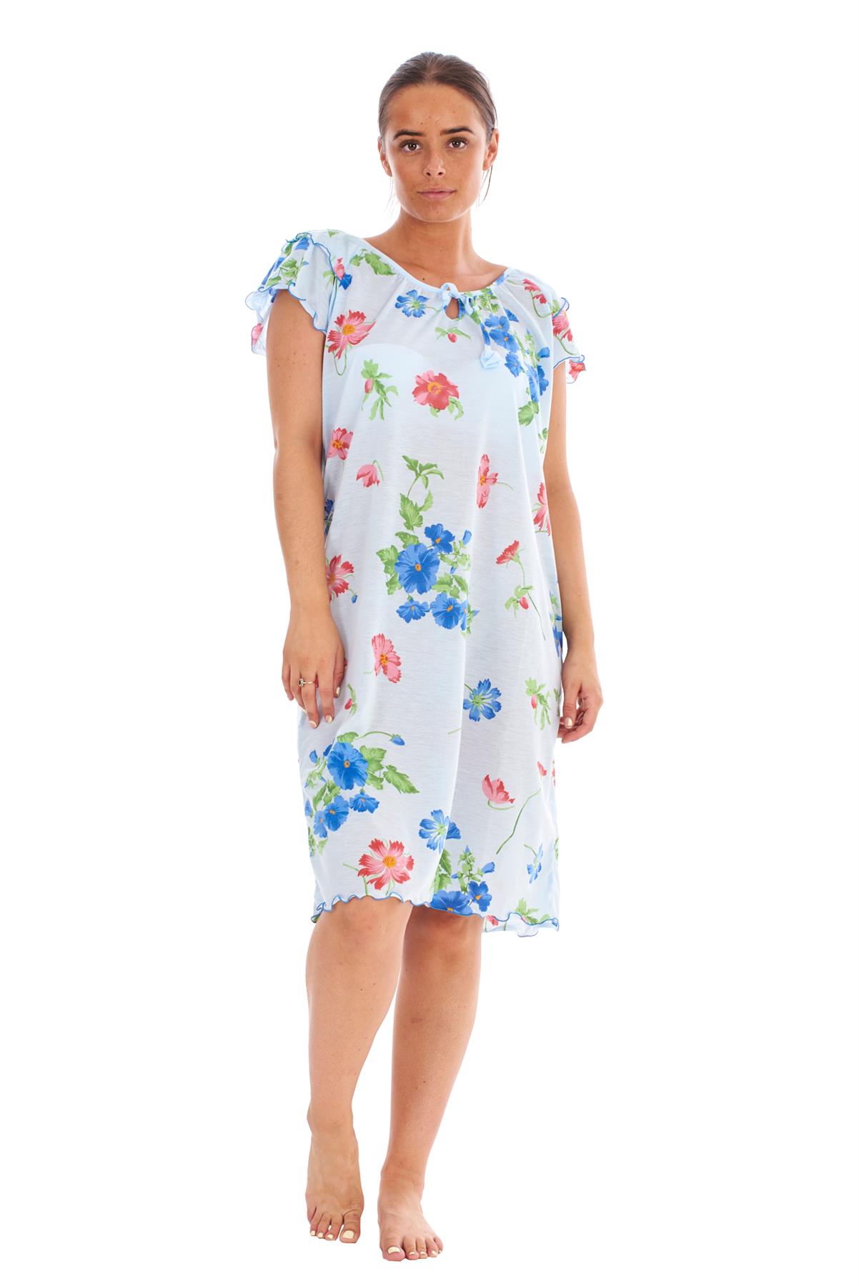 Ladies Nightdress 100%Cotton Cap Sleeve Short Nightwear Pansy Floral Lounge Wear - Picture 7 of 42