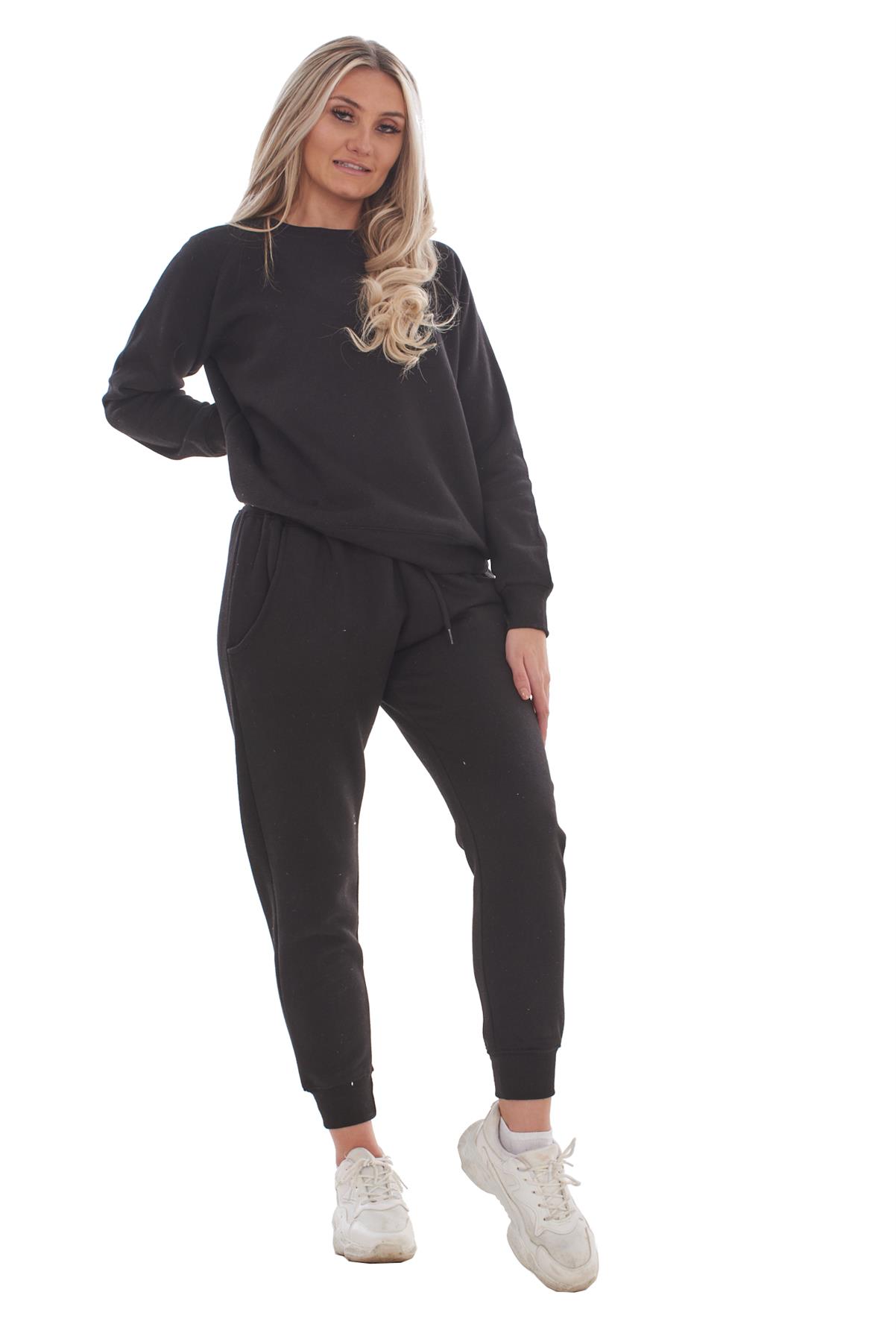 Ladies Plain Tracksuit Solid Round Neck Sweatshirts Joggers Slim Fit Activewear - Picture 8 of 29