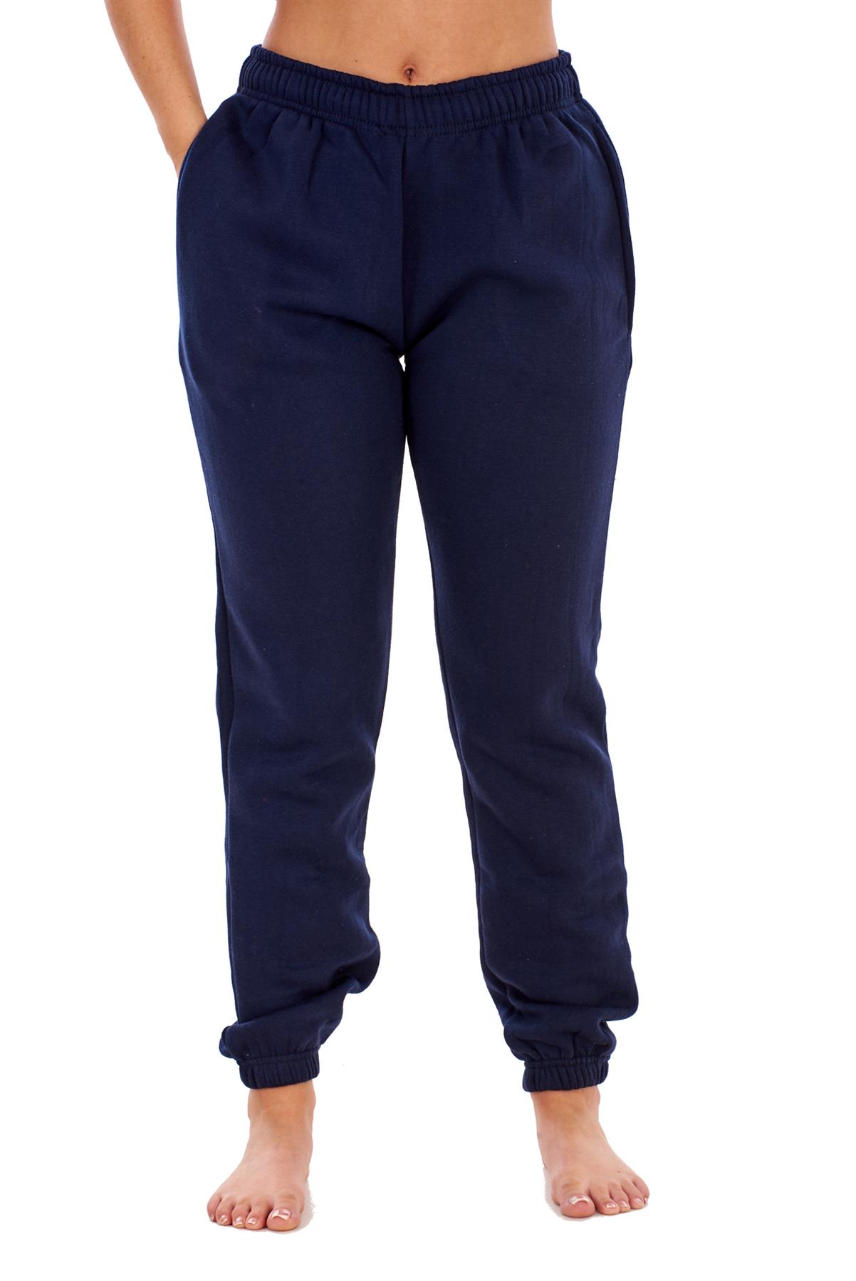 Womens Basic Fleece Joggers Regular Tracksuit Bottom Cuffed Ankle Cotton Blend - Picture 32 of 56