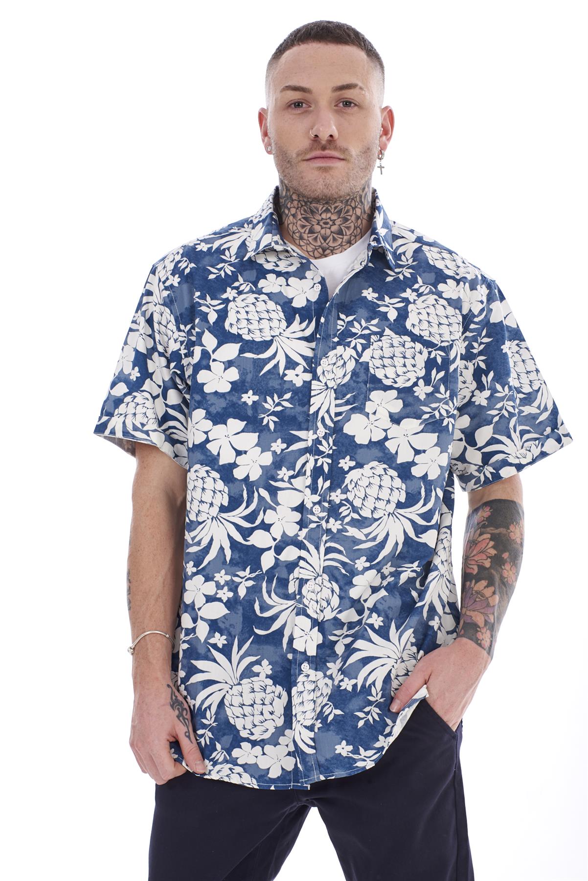 Mens Casual Shirts 100% Cotton Printed Short Sleeve Regular Big Size Formal Top - Picture 14 of 37
