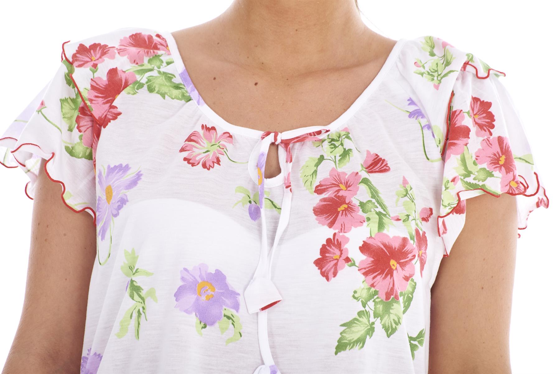 Ladies Nightdress 100%Cotton Cap Sleeve Short Nightwear Pansy Floral Lounge Wear - Picture 35 of 42
