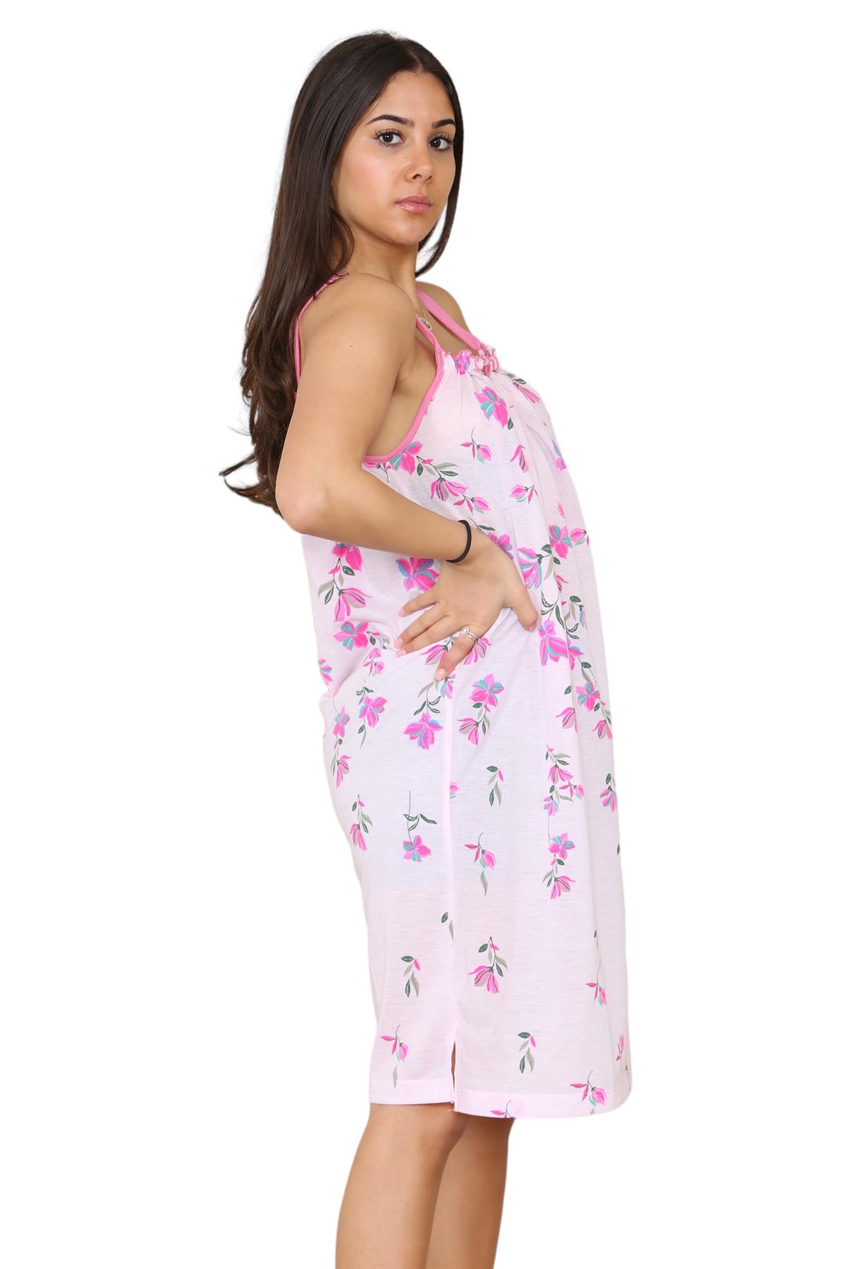 Ladies Strappy Nightdress Short Floral Cotton Sleeveless Lingerie Nightwear M3XL - Picture 30 of 39
