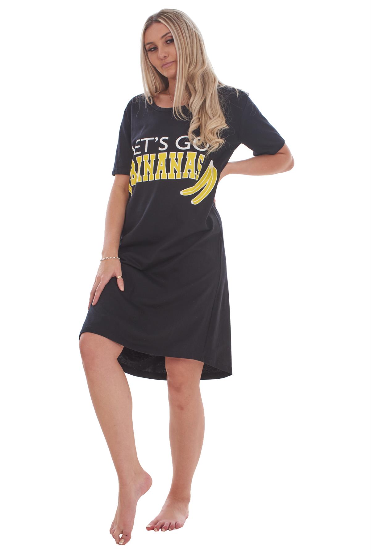 Ladies Short Sleeve Nightdress Slogan Print Cotton Nightie Plus Size M-XXL - Picture 12 of 34