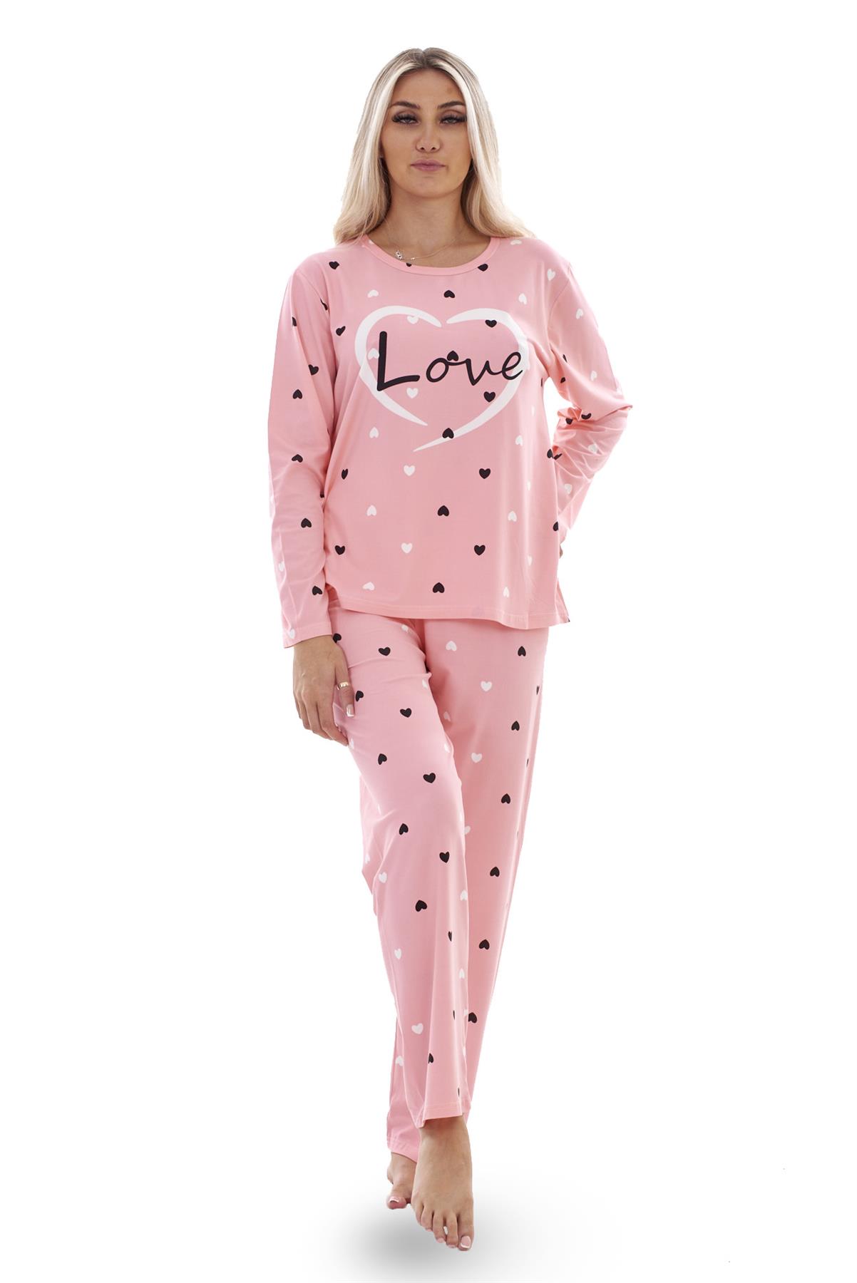 Ladies Pyjama Set Love Crew Neck Long Sleeve Soft Cotton Loungewear PJs M to XXL - Picture 20 of 25