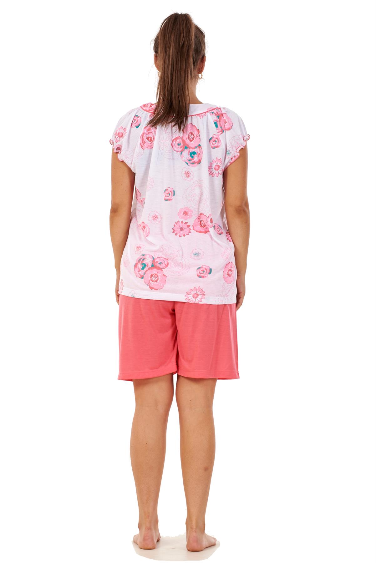 Ladies Pyjama Set Short 100/% Cotton Cap Sleeve Floral Crew Neck Loungewear S-3XL