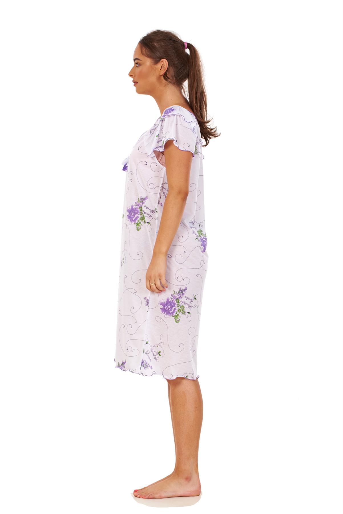 Ladies Short Nightdress Cotton Blend Cap Sleeve Nightwear Peony Floral M to XXXL - Picture 14 of 46