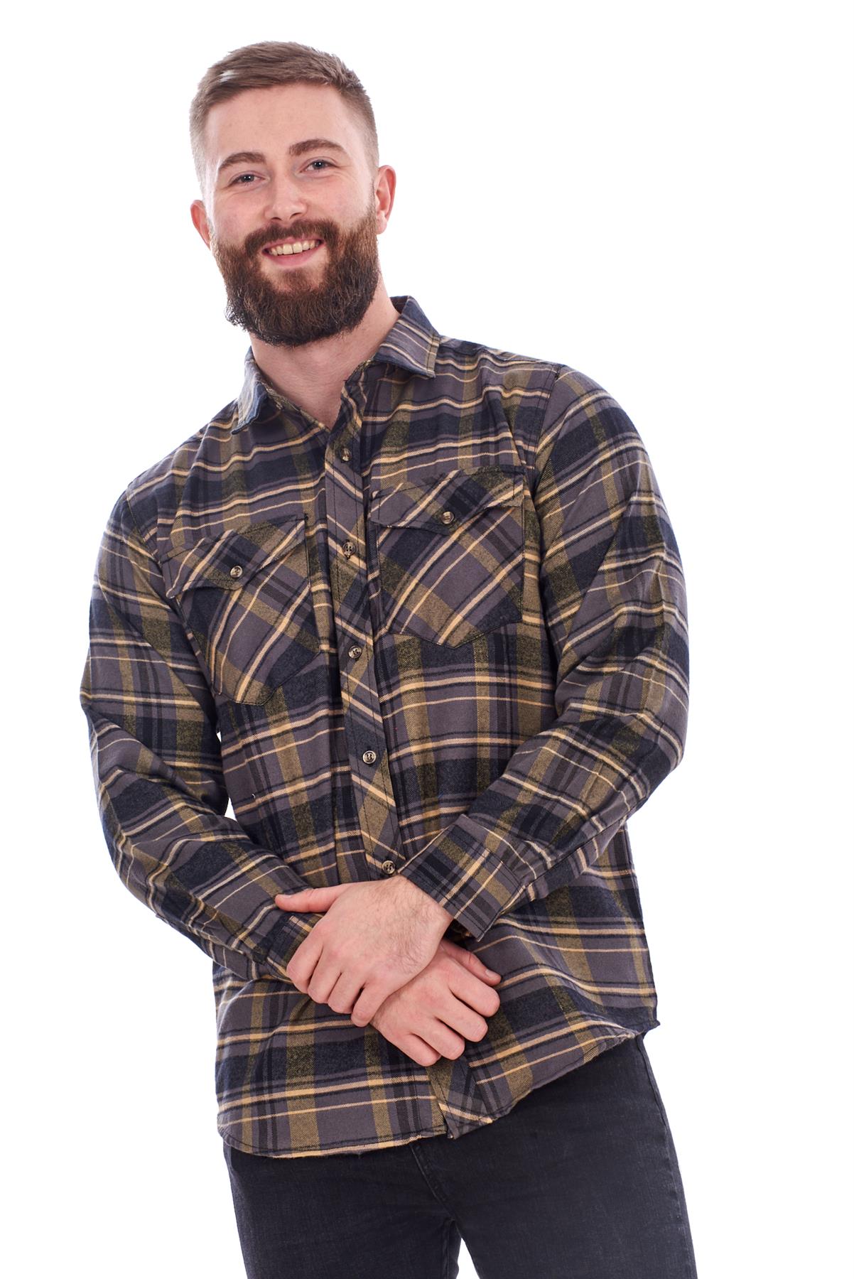 Mens Flannel Check Shirts Yarn Dyed Cotton Brushed Long Sleeve Casual Top - Picture 11 of 32