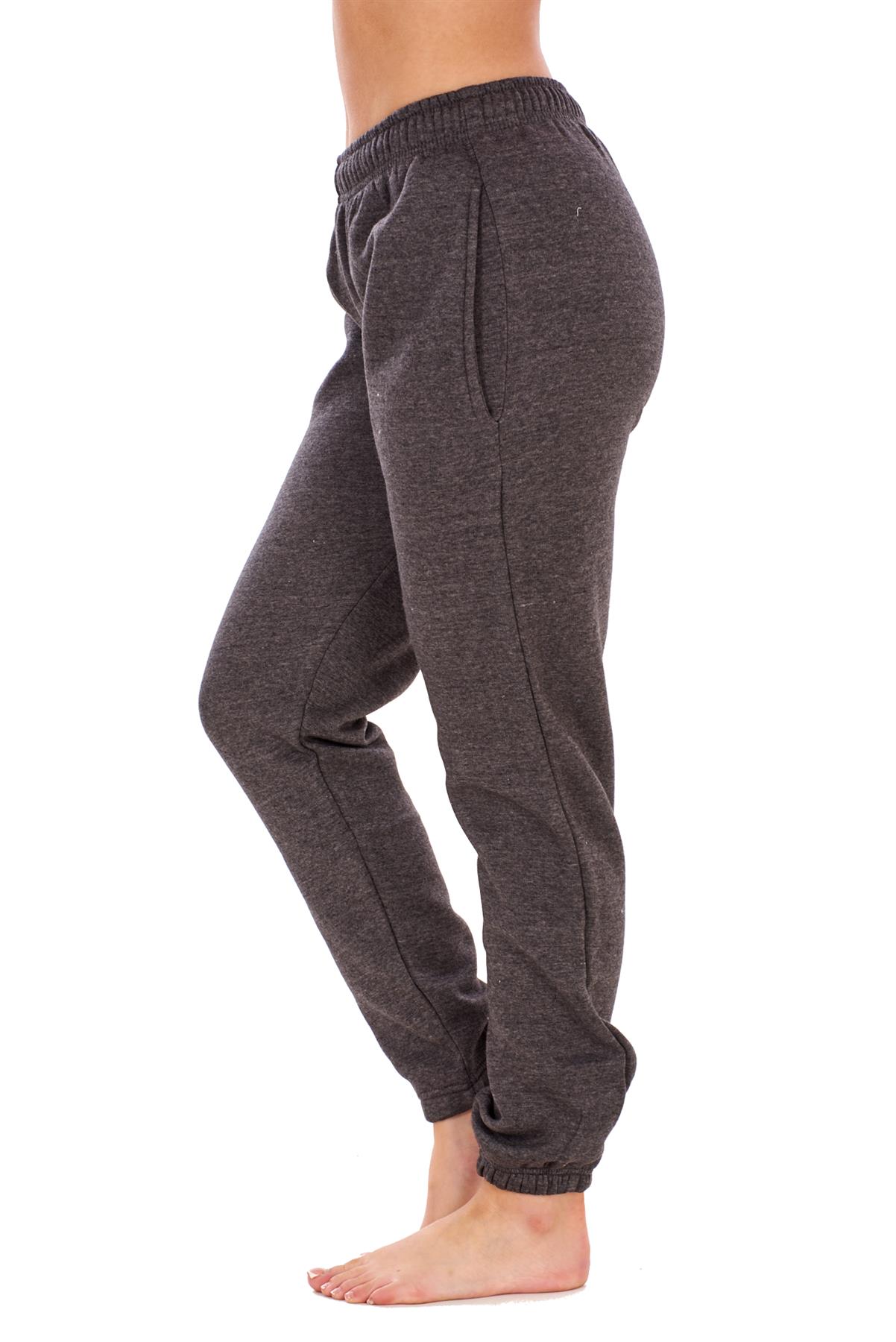 Womens Basic Fleece Joggers Regular Tracksuit Bottom Cuffed Ankle Cotton Blend - Picture 13 of 56