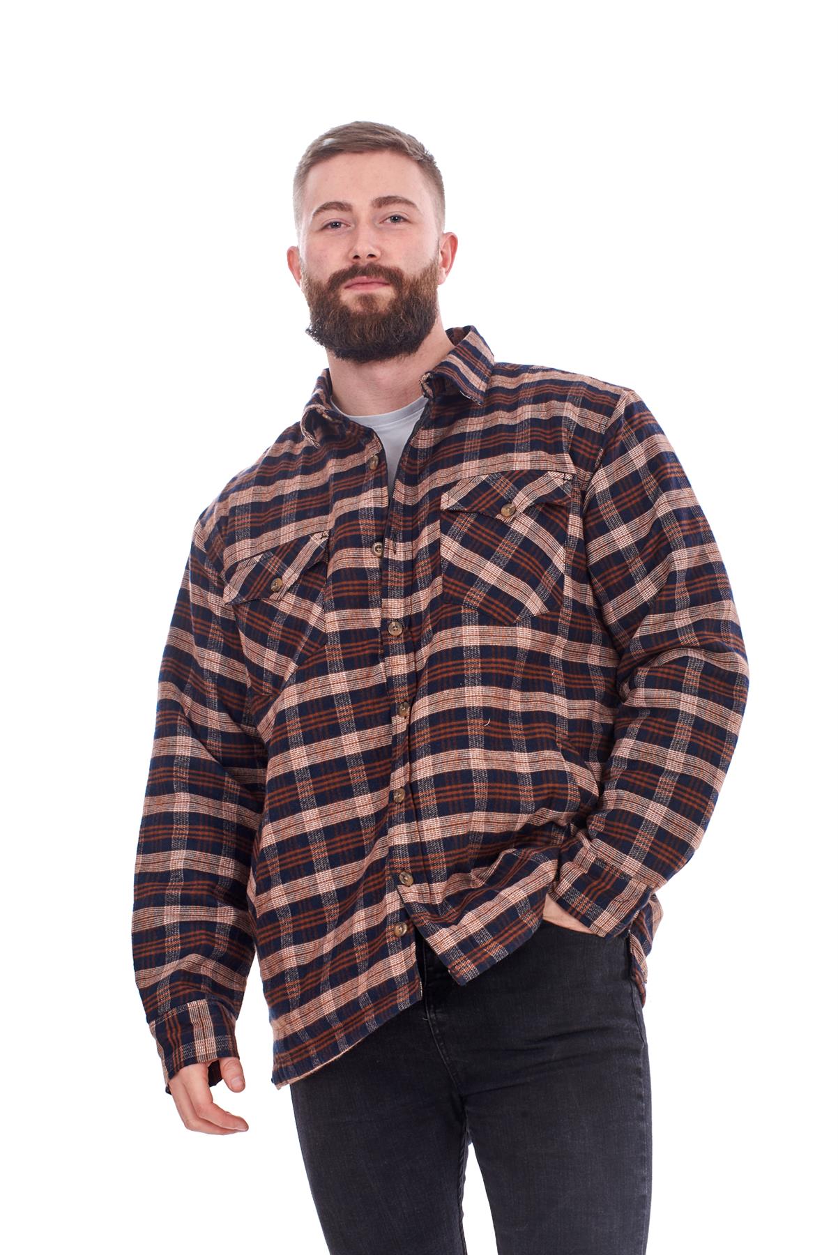 Mens Padded Work Shirt Quilted Yarn Dyed cotton Buttons Thick