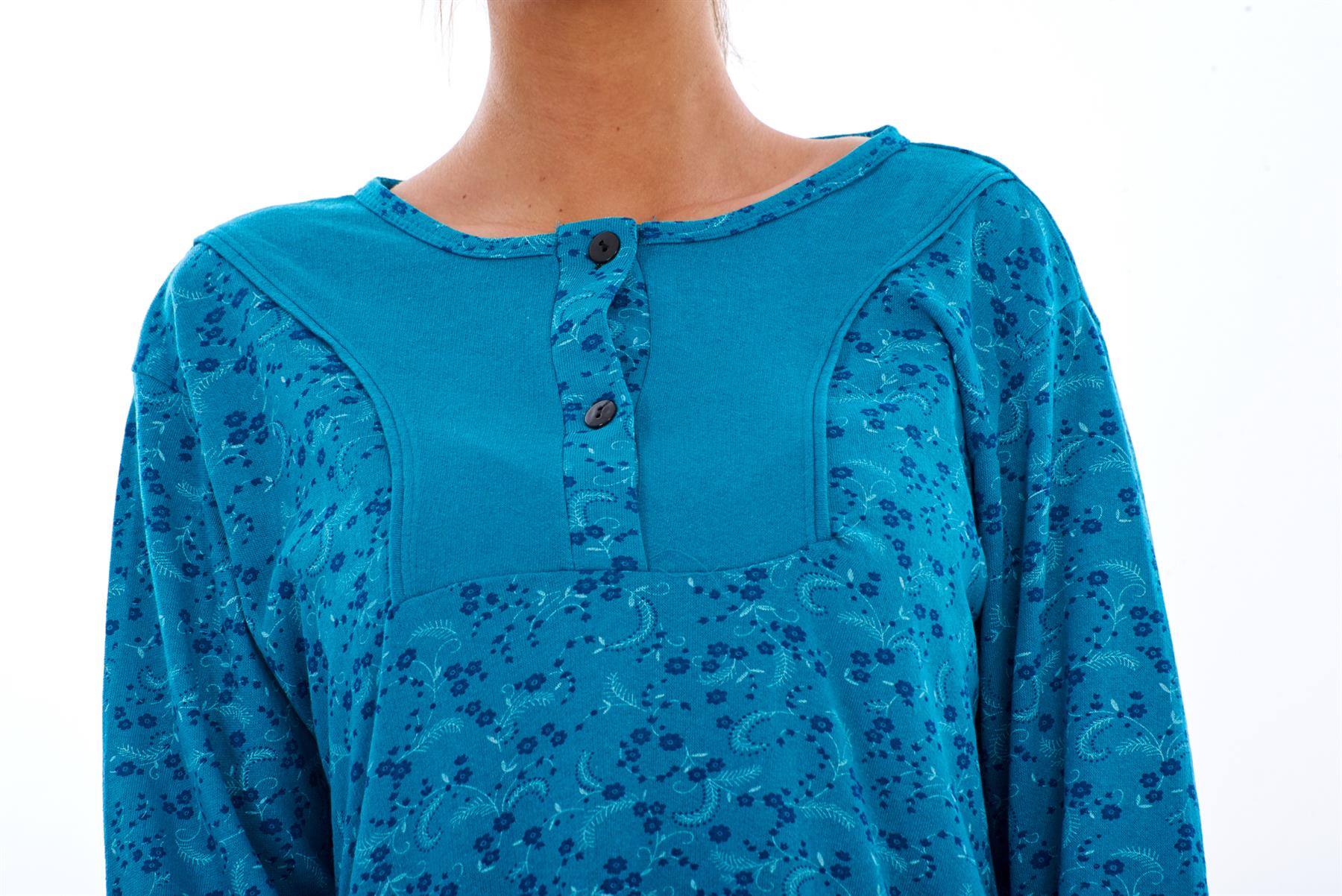 Ladies 100% Cotton Thermal Nightdress Long Sleeve Floral Print Warm Nightwear | eBay