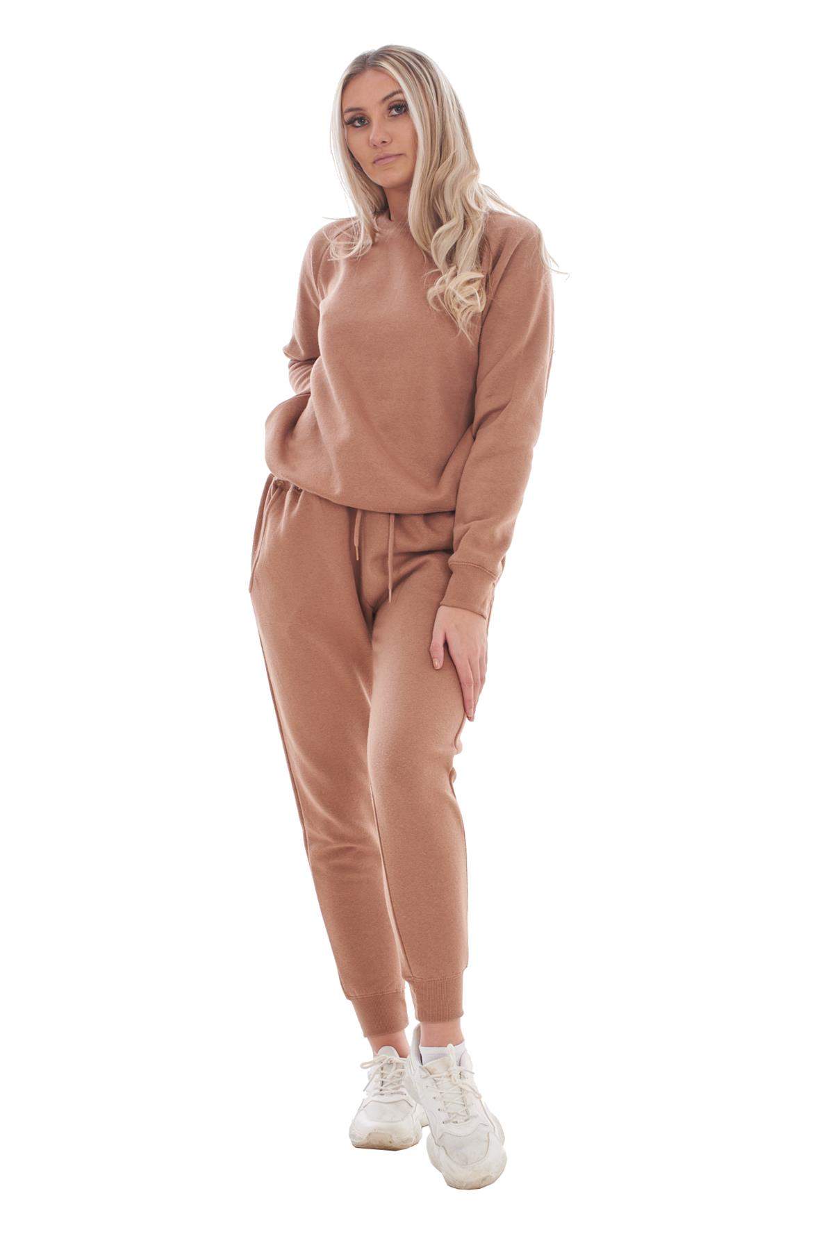Ladies Plain Tracksuit Solid Round Neck Sweatshirts Joggers Slim Fit Activewear - Picture 11 of 29