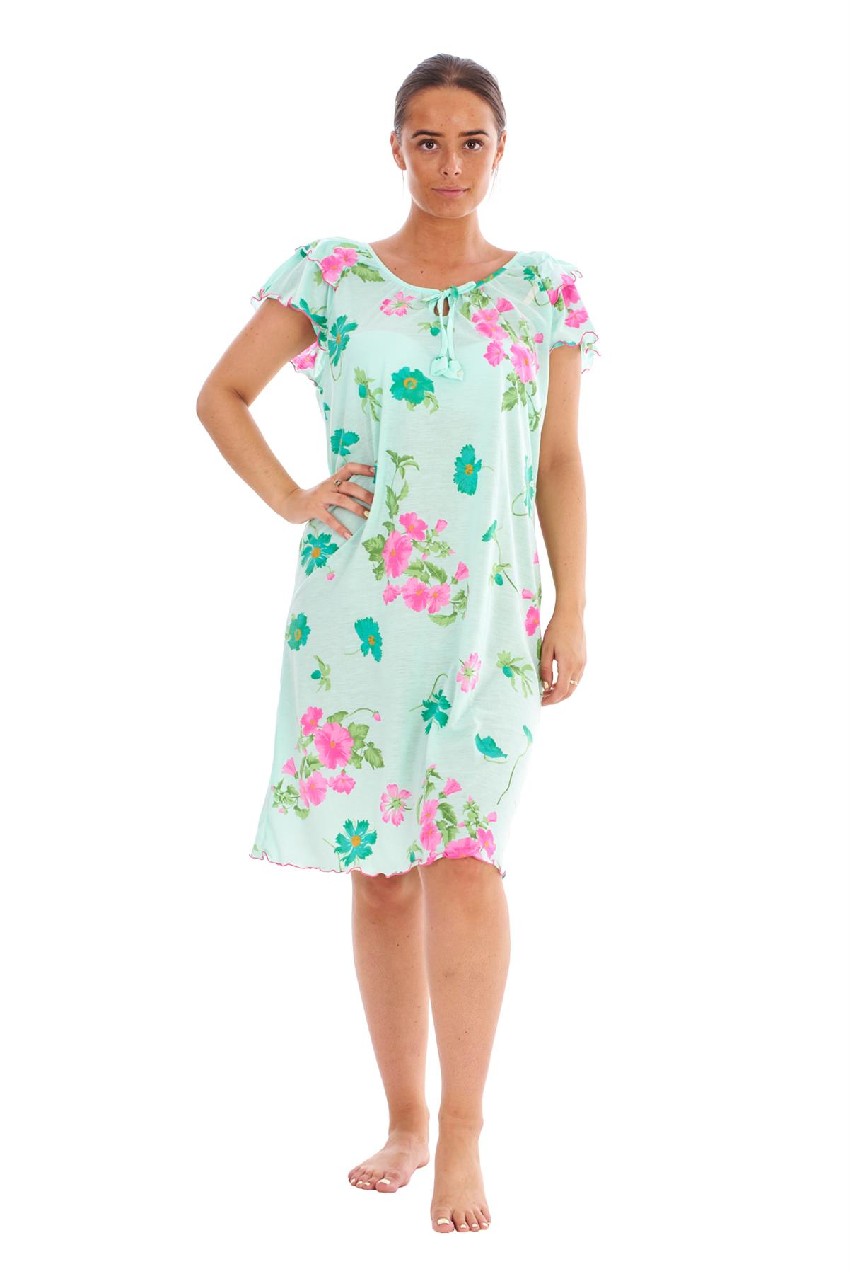 Ladies Nightdress 100%Cotton Cap Sleeve Short Nightwear Pansy Floral Lounge Wear - Picture 12 of 42