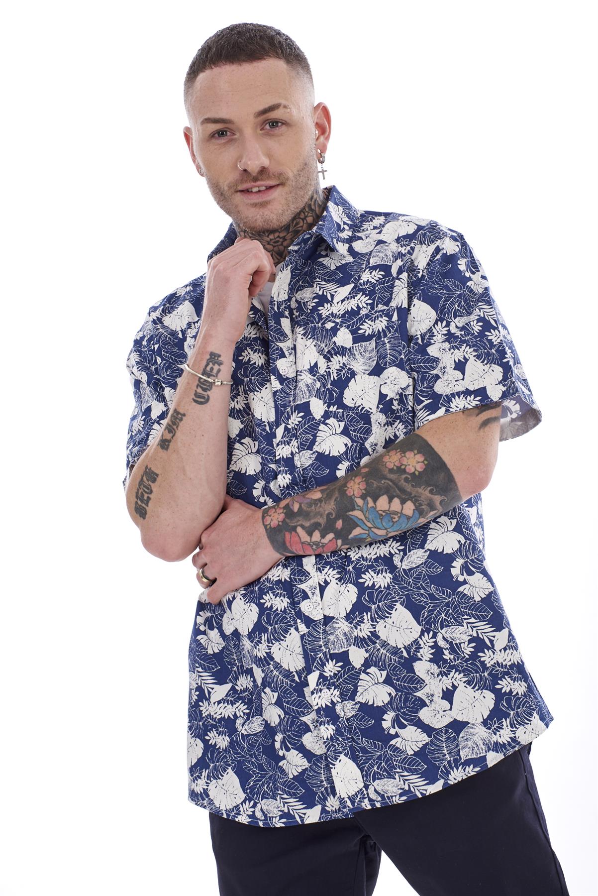 Mens Casual Shirts 100% Cotton Printed Short Sleeve Regular Big Size Formal Top - Picture 9 of 37