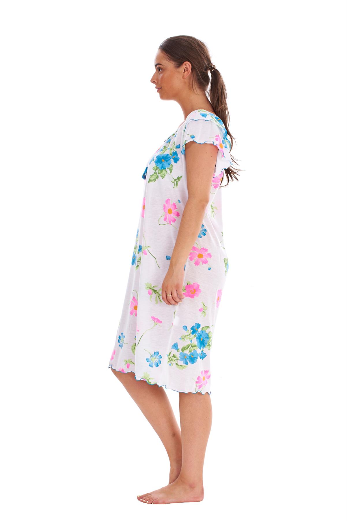 Ladies Nightdress 100%Cotton Cap Sleeve Short Nightwear Pansy Floral Lounge Wear - Picture 40 of 42
