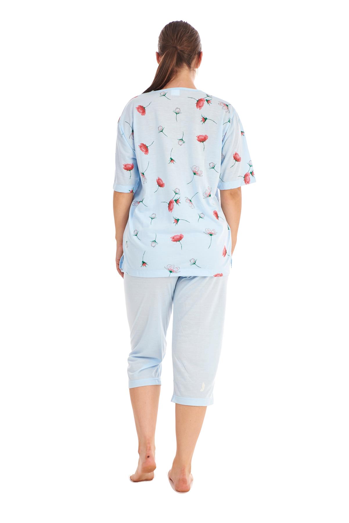 Ladies Cropped Pyjama Set Short 100 Cotton Floral Print soft Capri